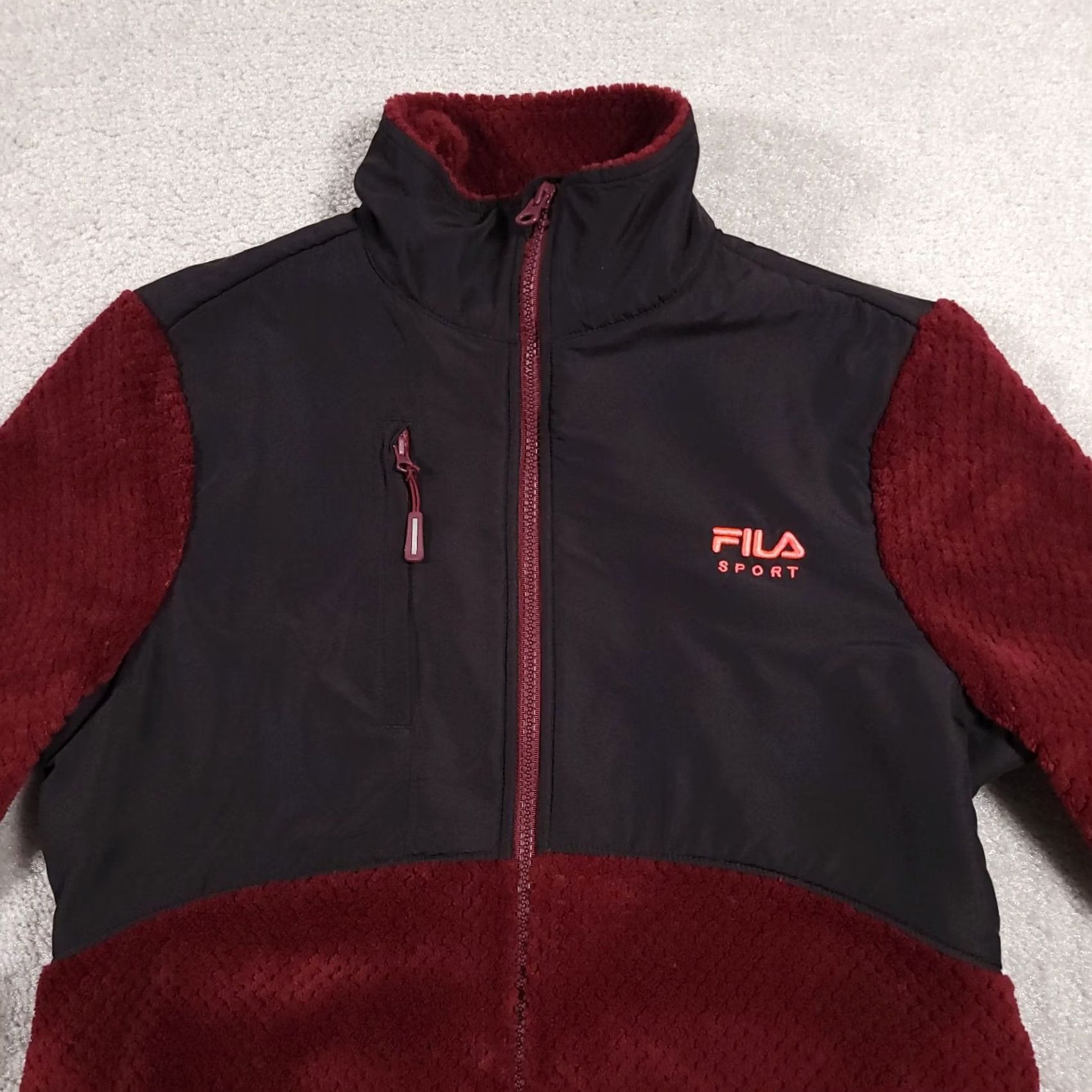 Fila FILA Sport Fleece Jacket Women's Small Black Burgundy Faux Fur Full Zip Pockets Size S / US 4 / IT 40 - 3 Thumbnail