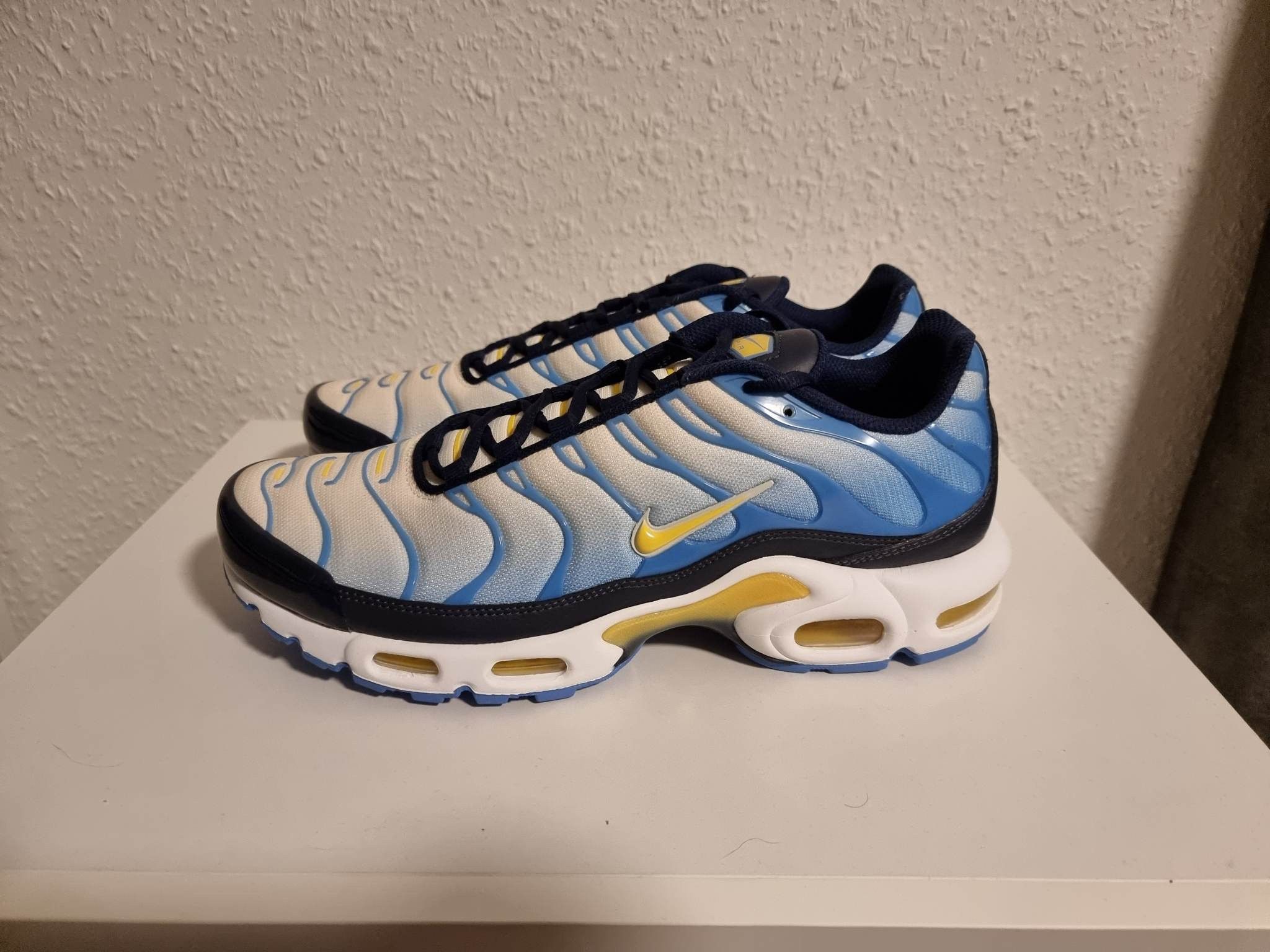 image of Nike Air Max Plus Tn University Blue Topaz Gold 44.5 Shoes in University Blue/Coconut Milk/Midnight
