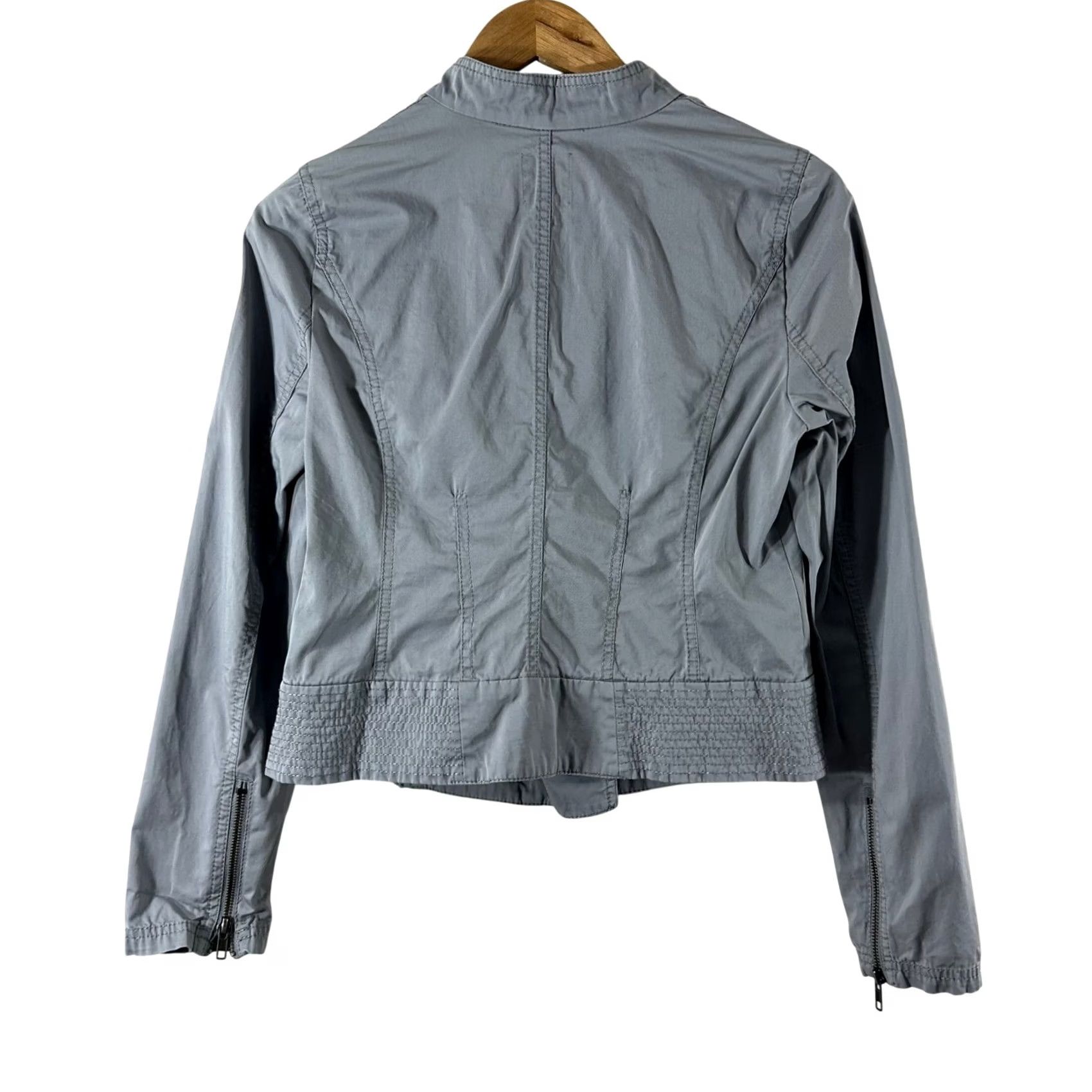 Vintage Halogen Womens Gray Cotton Asymmetric Zip Moto Jacket Smocked Hem Size S Size S / US 4 / IT 40 - 3 Thumbnail