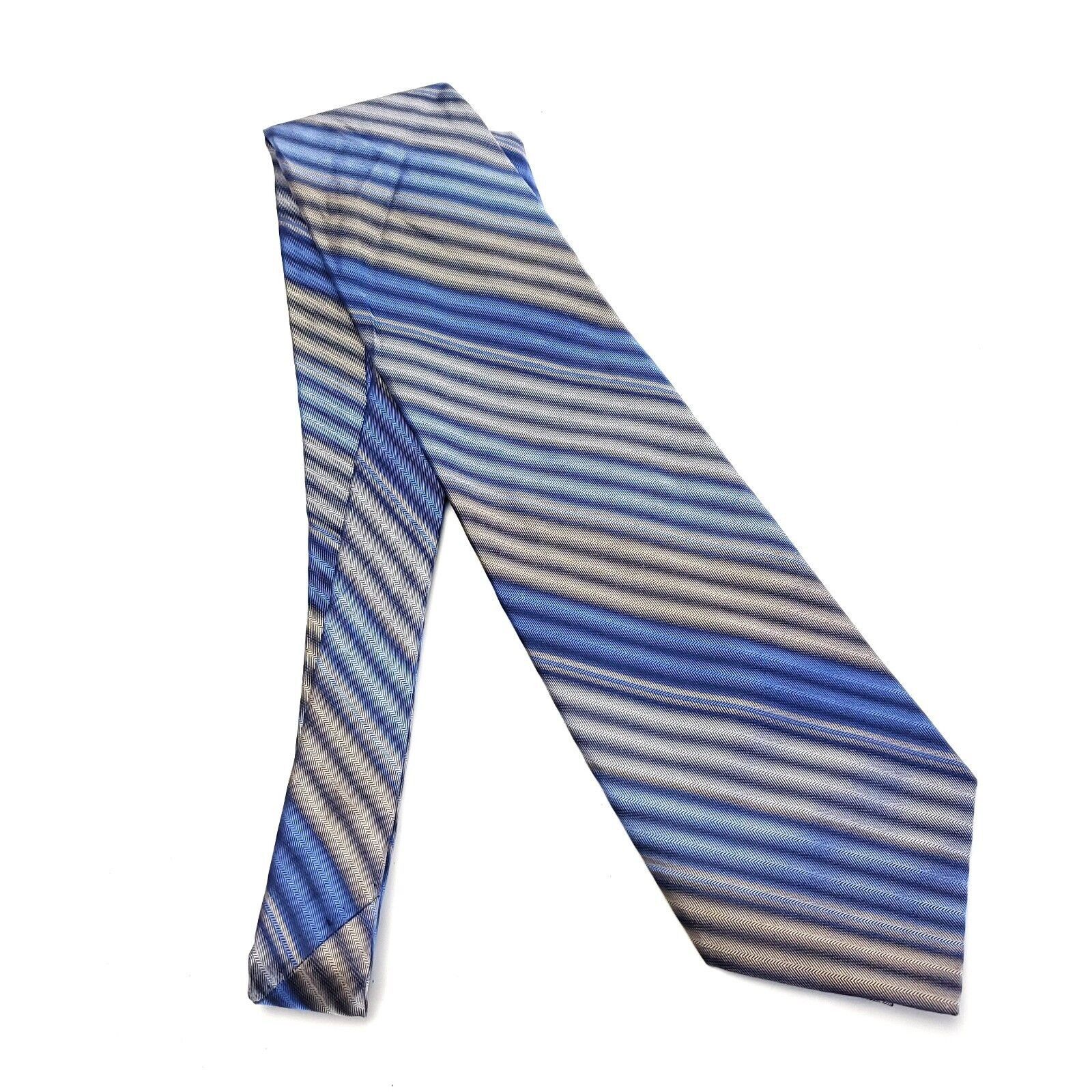 Stafford Stafford Blue Beige Striped Woven Short Wide Silk Tie Size ONE SIZE - 6 Thumbnail