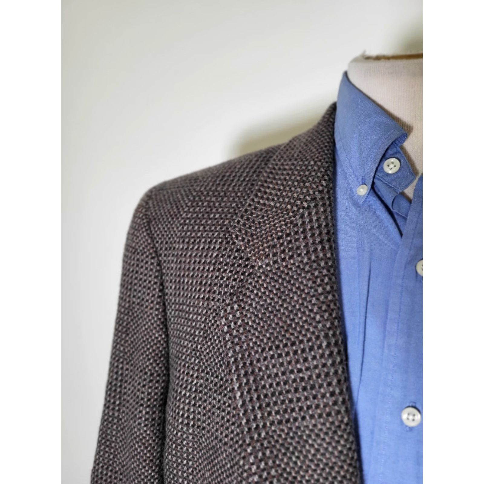Vintage VINTAGE Austin Grey Brown Black Check Woven Tweed Wool Coat Jacket Blazer Size 40R - 2 Thumbnail