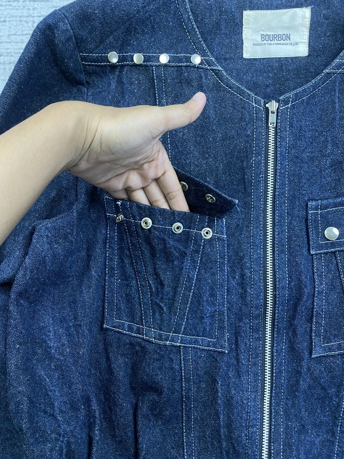 Vintage 🔥Rare Vintage Bourbon Punk Cropped Denim Jacket Size M / US 6-8 / IT 42-44 - 6 Thumbnail