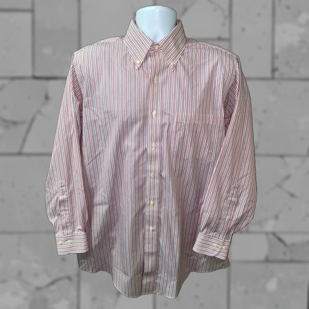 Brooks Brothers Brooks Brothers Dress Shirt Mens Long Sleeve Pink/Blue 16 2/3 Regular Button Front Striped 100% Cotton Size RegularModern Vintage No Size 42R - 1 Thumbnail