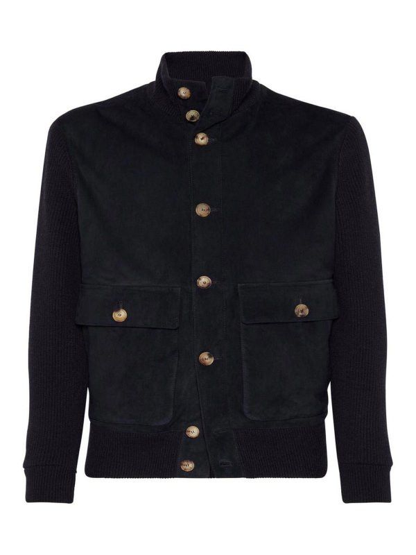 Brunello Cucinelli o1w1db11225 Leather Bomber Jacket in Navy Blue Size US XS / EU 42 / 0 - 1 Thumbnail