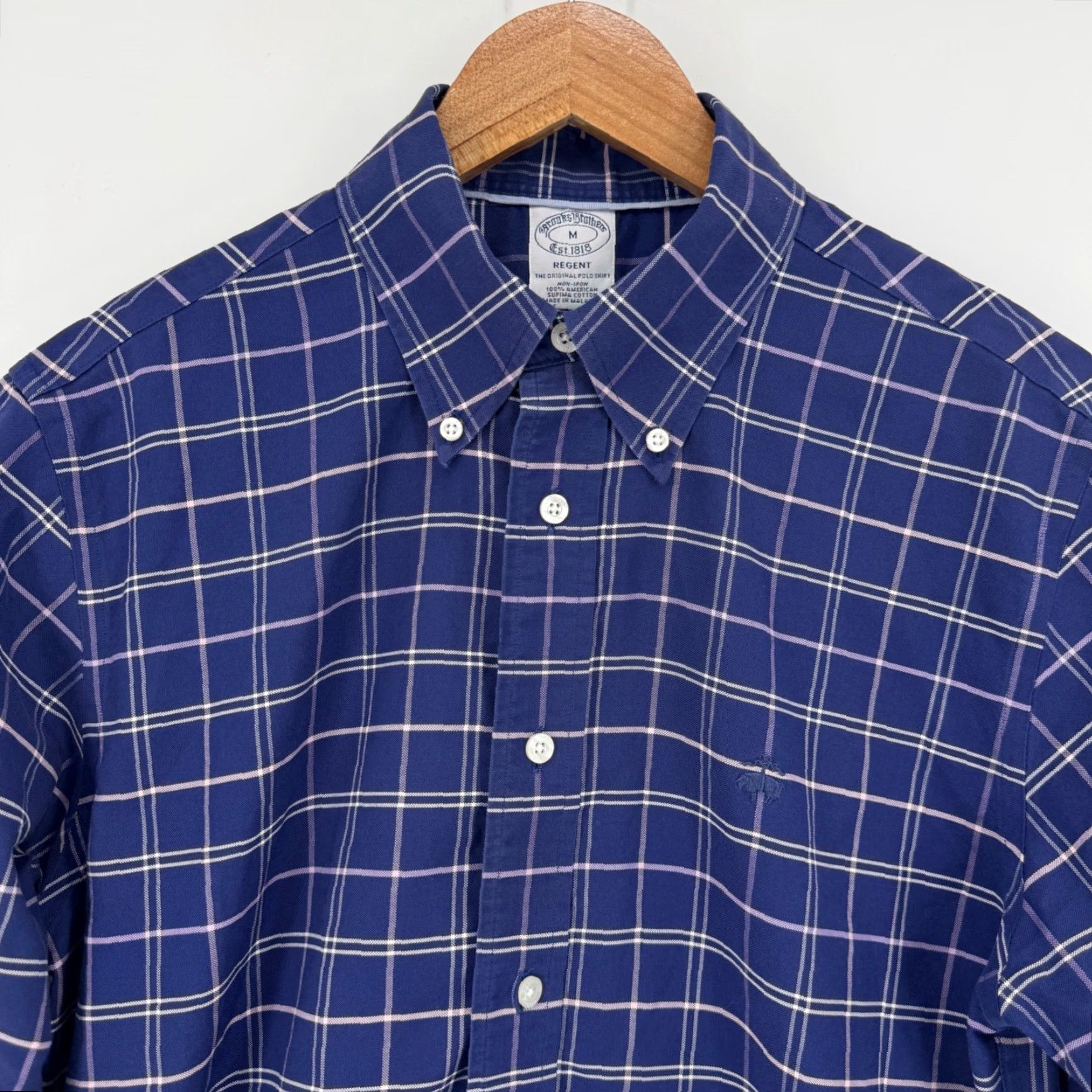 Brooks Brothers Regent Fit Mens Medium Plaid Button-Down Supima Cotton Shirt