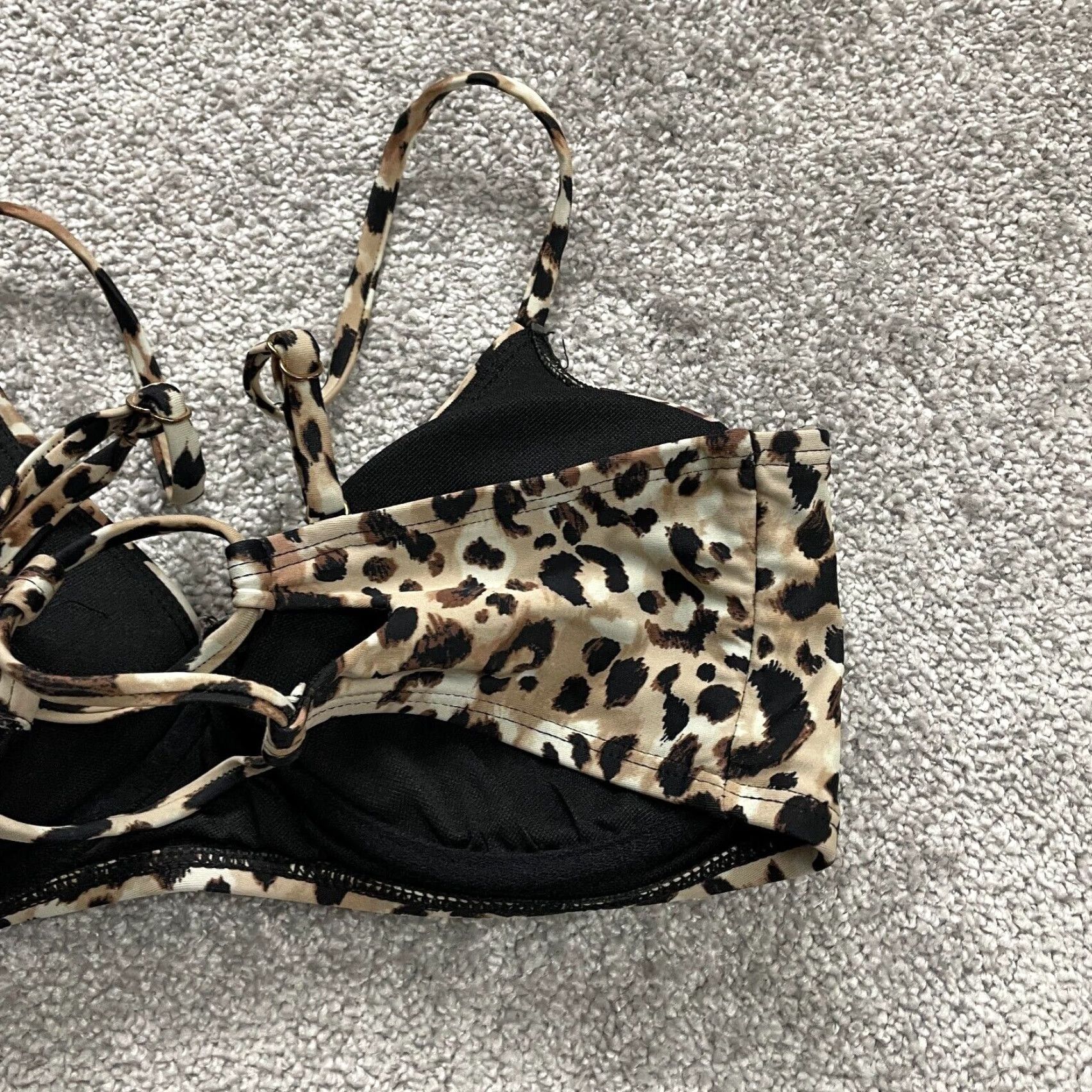 Vintage Time And Tru Underwired Bikini Top Womens Medium Brown Leopard Spaghetti Push-Up Beach Size M / US 6-8 / IT 42-44 - 7 Thumbnail
