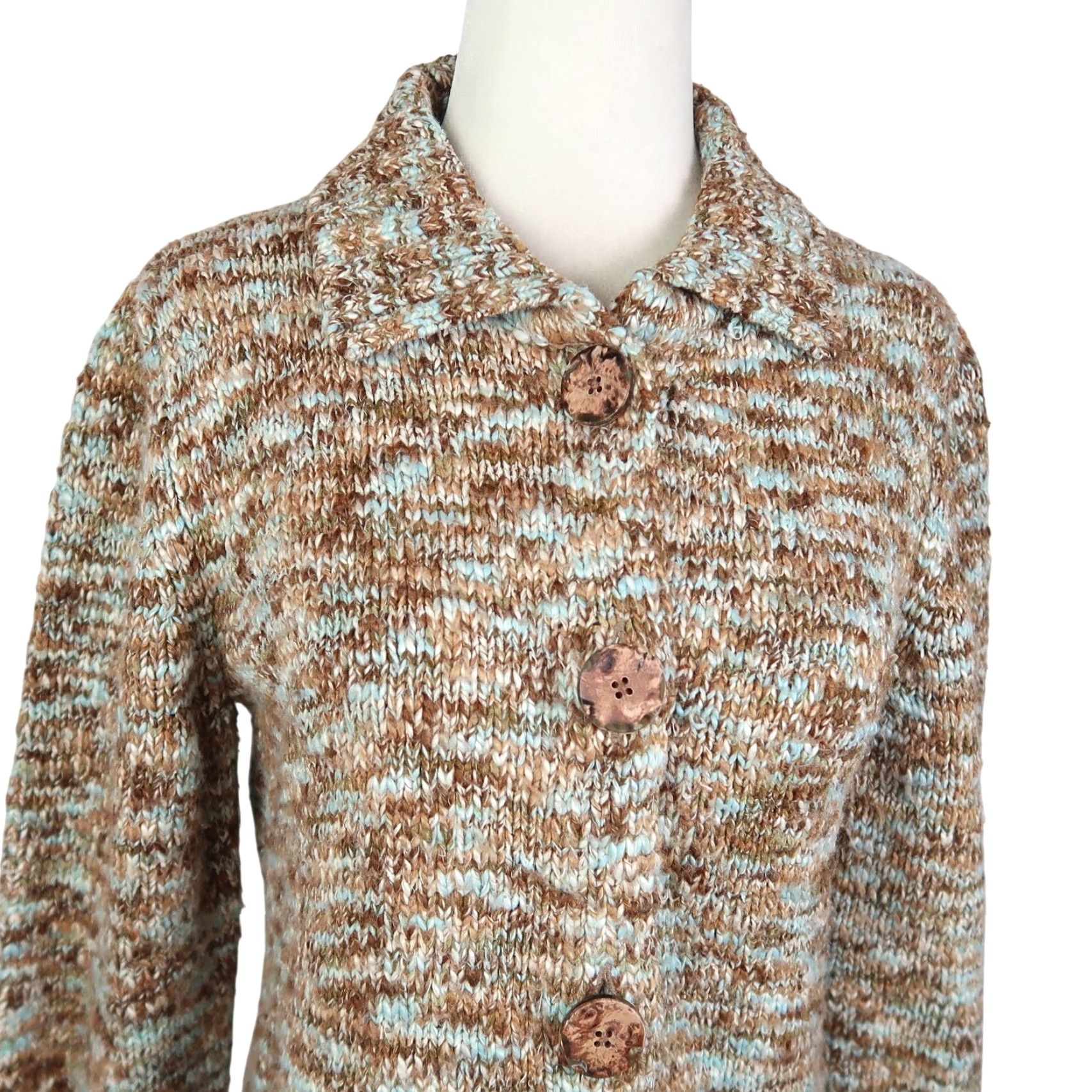 Vintage VINTAGE Wind River Cardigan Sweater M Womens 90s Bohemian Knit Marled Brown Blue Long Sleeve Size M / US 6-8 / IT 42-44 - 2 Thumbnail