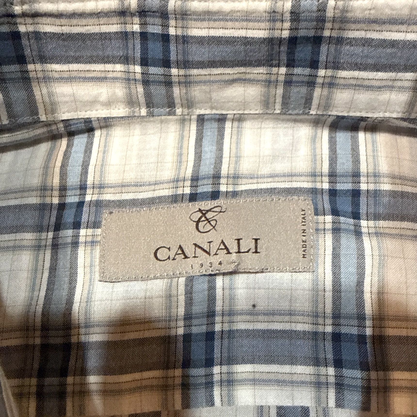 Canali Canali Shirt Mens Large Blue Plaid Button-Up Pocket Italy Size US L / EU 52-54 / 3 - 3 Thumbnail