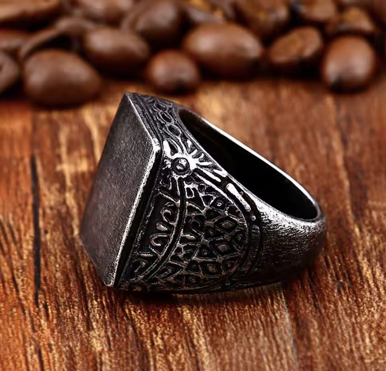 Other Vintage Black Brushed Pattern Stainless Steel Mens Ring Size ONE SIZE - 3 Thumbnail