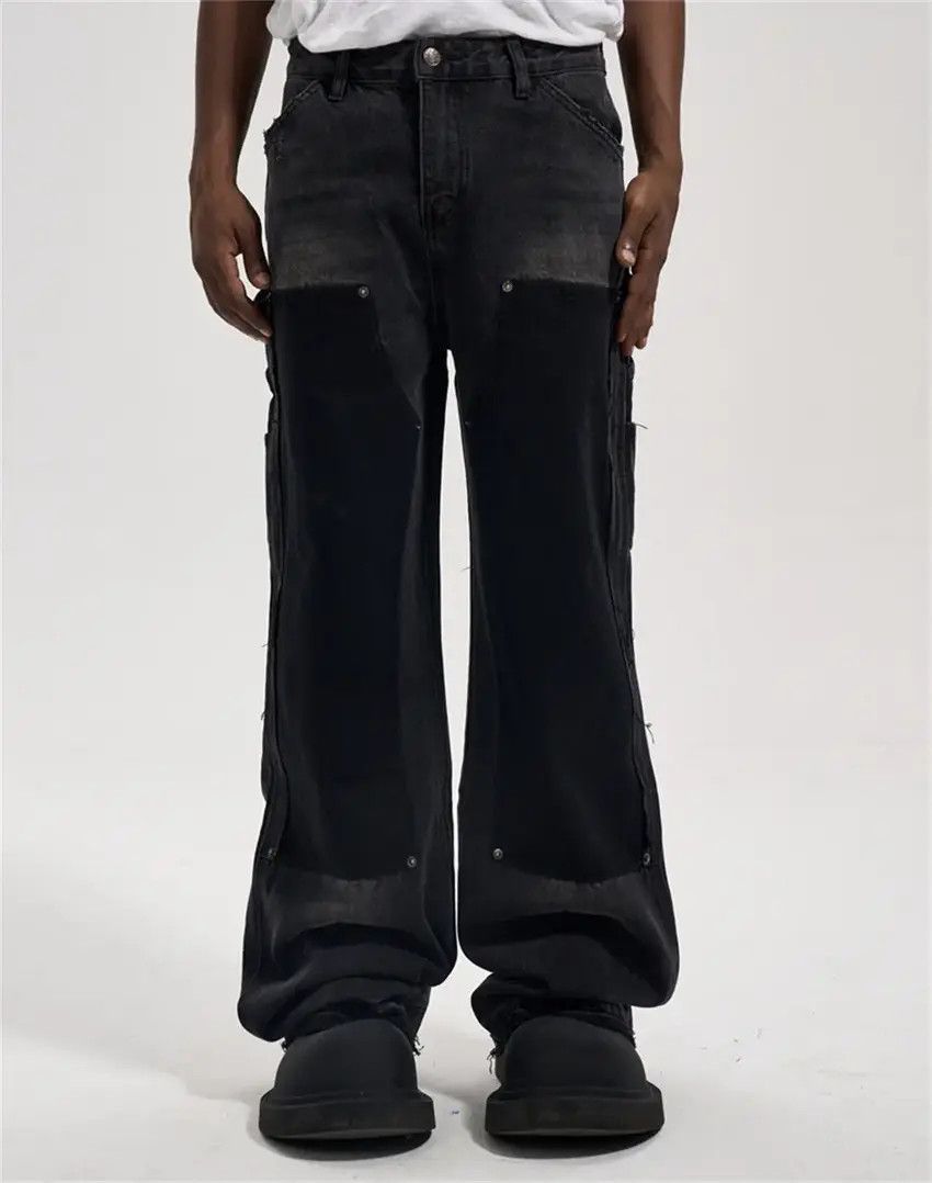 Designer × Japanese Brand Washed black distressed studded baggy jeans Size US 34 / EU 50 - 1 Thumbnail