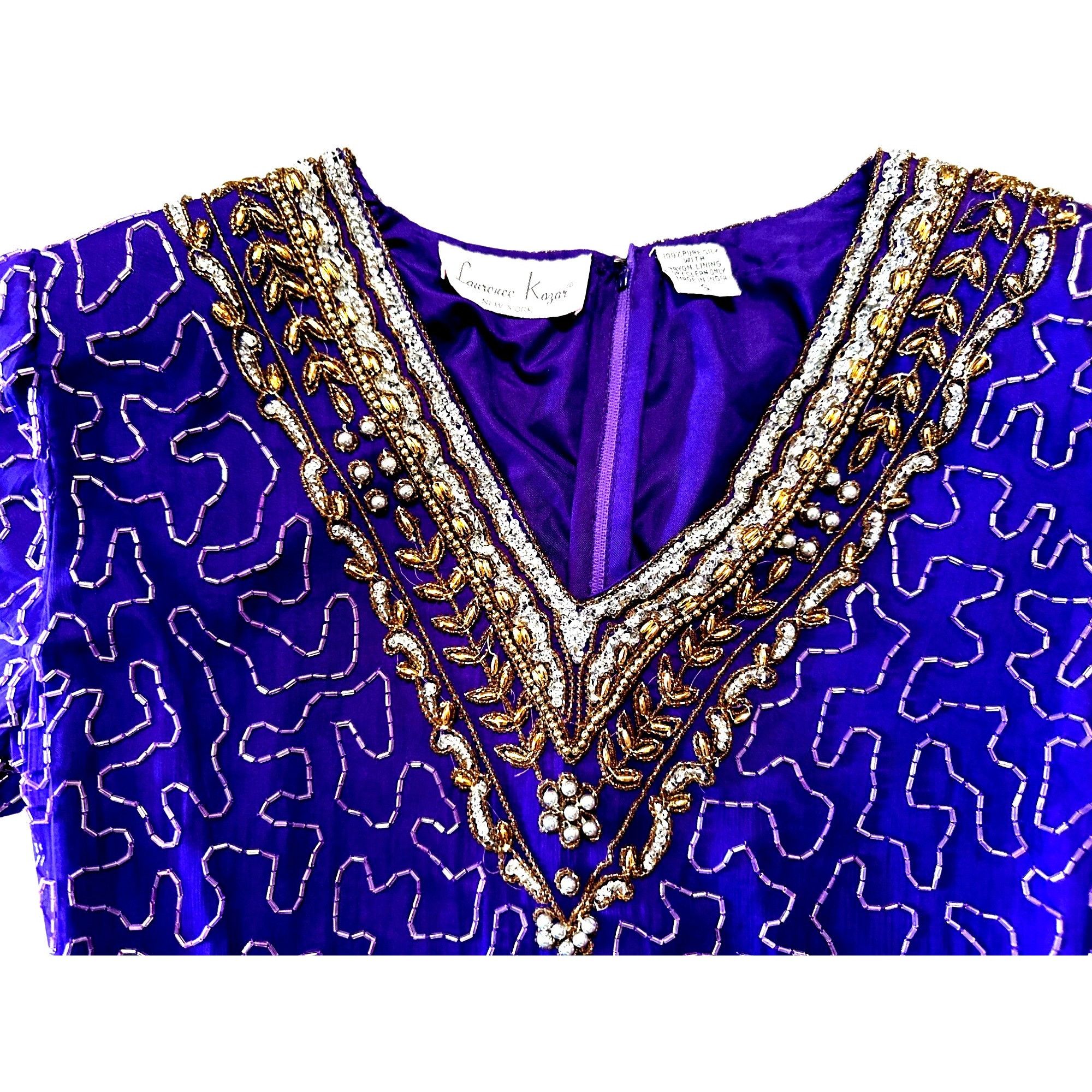 Other All Silk Vintage Dress by Lawrence Kazar Med Purple Beaded C Size S / US 4 / IT 40 - 12 Thumbnail