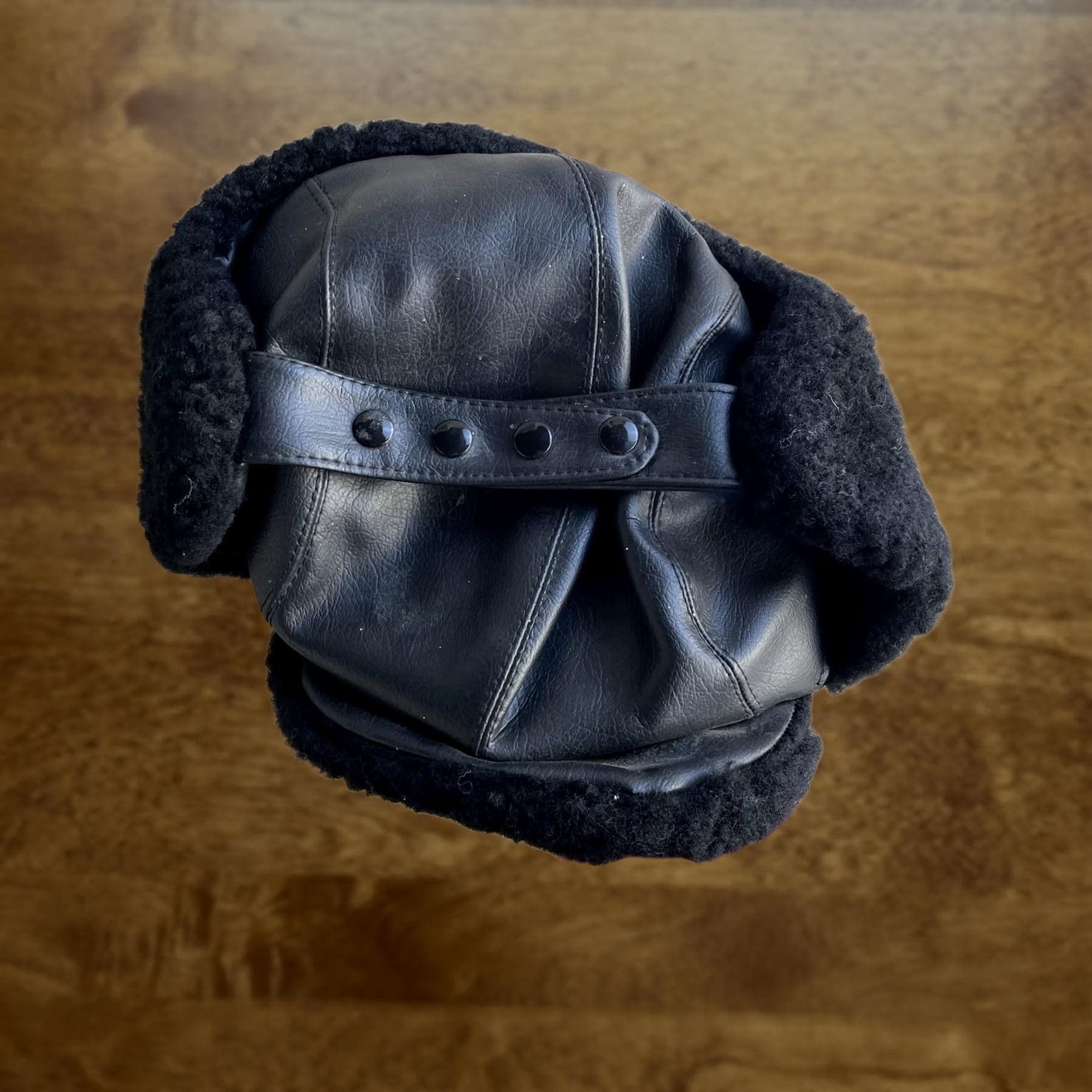 Vintage VINTAGE Leather Hat Trapper Fitted Mens 7 1/2 Black Ear Flap Winter Made USA Heavy Duty Size ONE SIZE - 1 Thumbnail