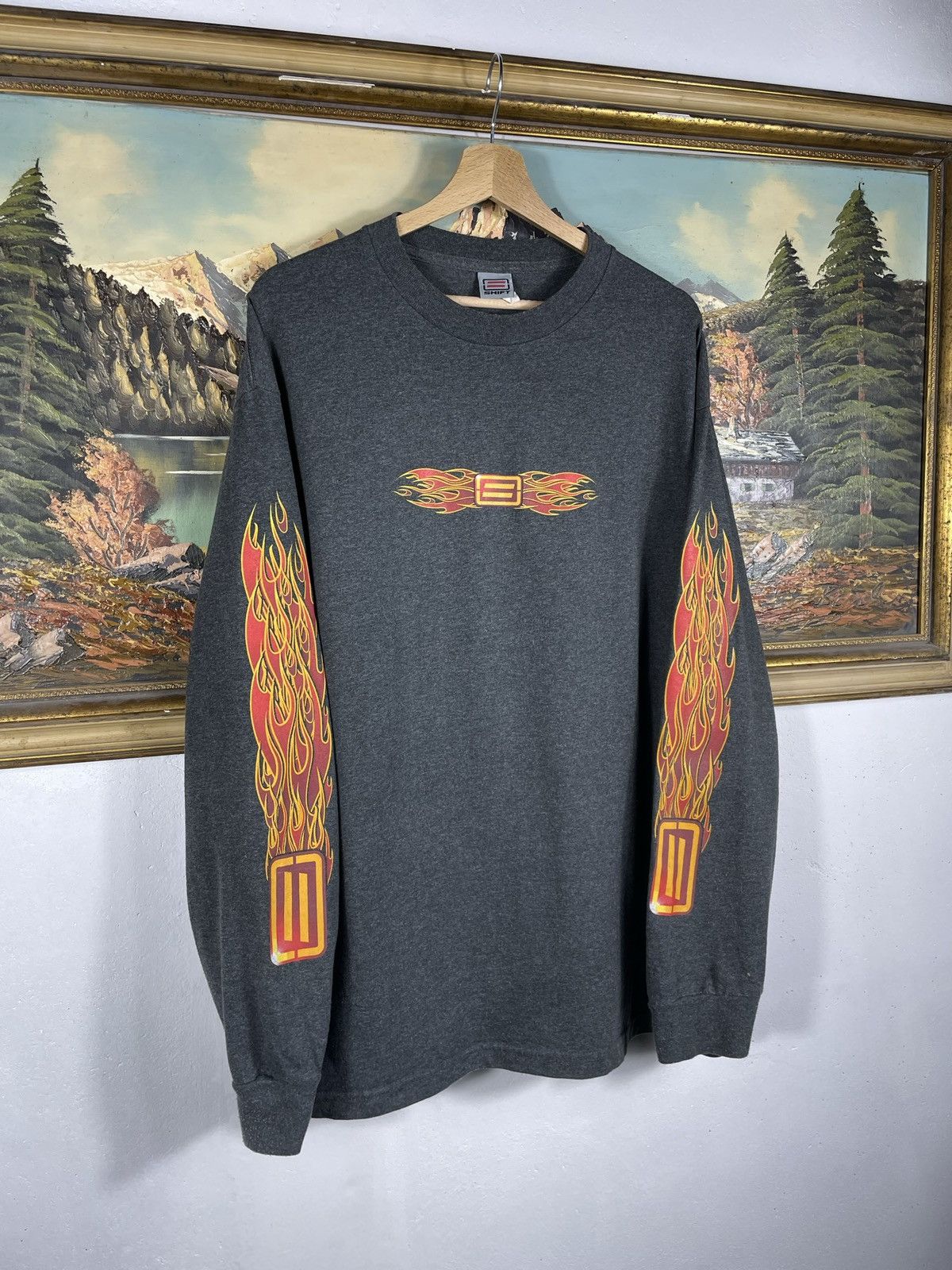 Japanese Brand × Vintage Vintage Retro Y2k 00s Flame Fire Longsleeve Tee Baggy Loose Size US XL / EU 56 / 4 - 2 Thumbnail