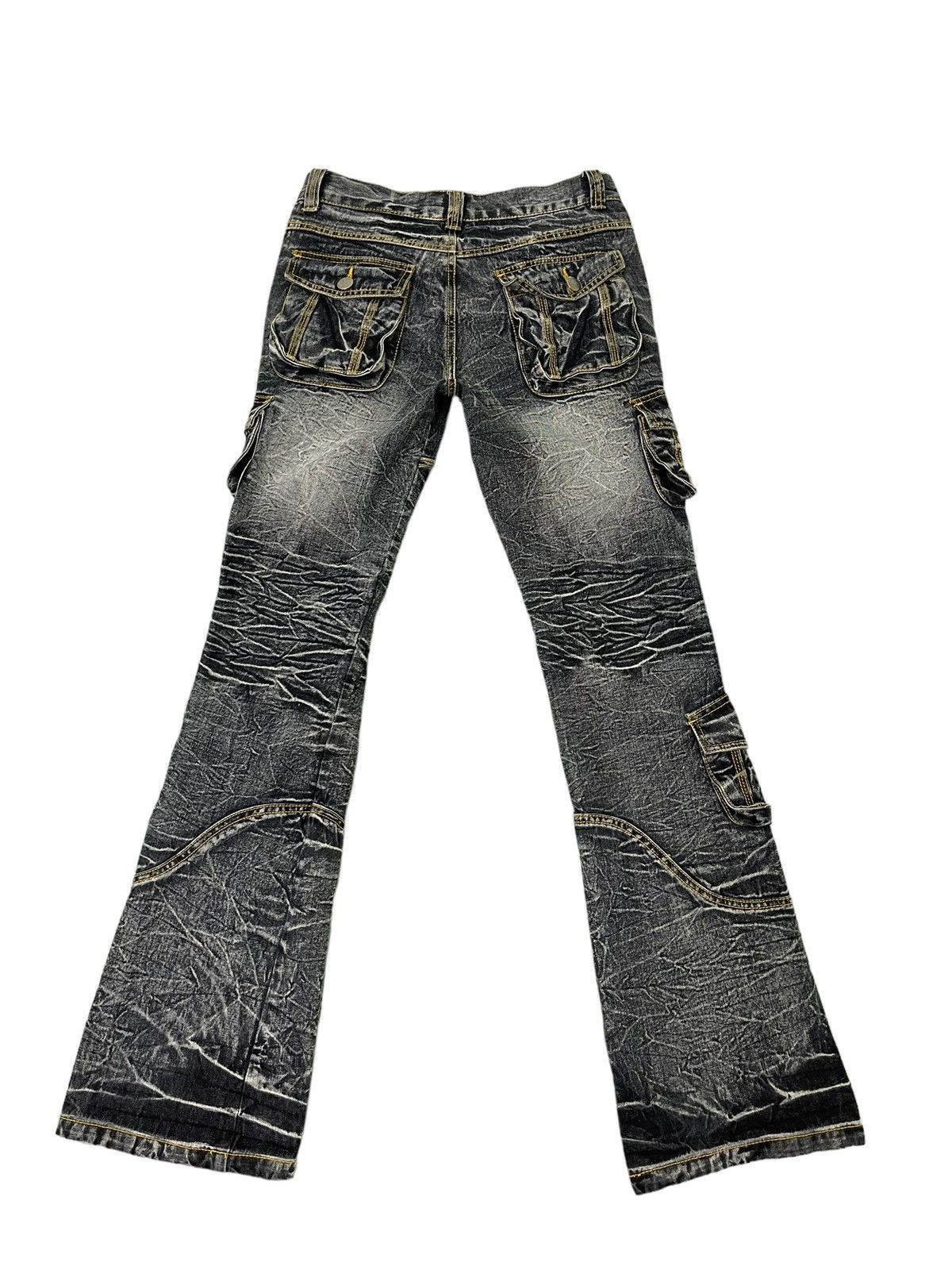 Japanese Brand Flare Jeans Cargo Low Box Crazy Faded Distress Boot Cut 6🟦2 Size US 29 - 13 Thumbnail