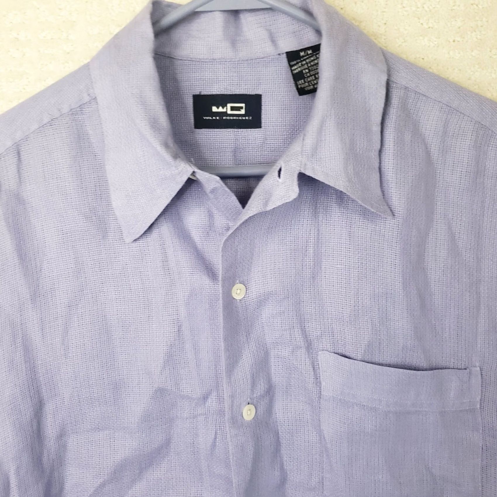 Vintage Wilke-Rodriguez Shirt Button-Front 100% Linen Purple M Mens Short Sleeve Long Sleeve? Size US M / EU 48-50 / 2 - 3 Thumbnail