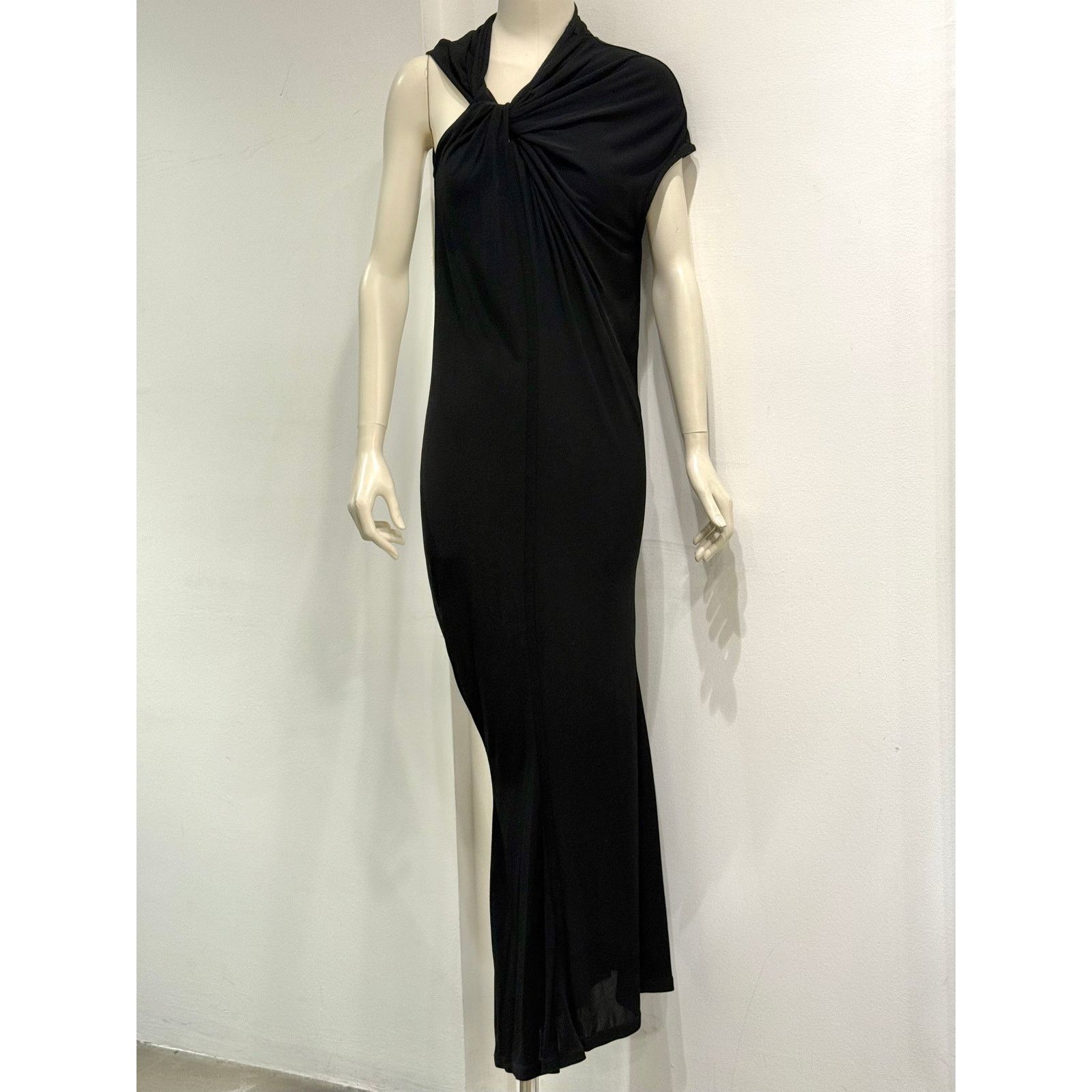 chinese dress ladies Black Wet Look Bondage Dress with Collar & Ribbons