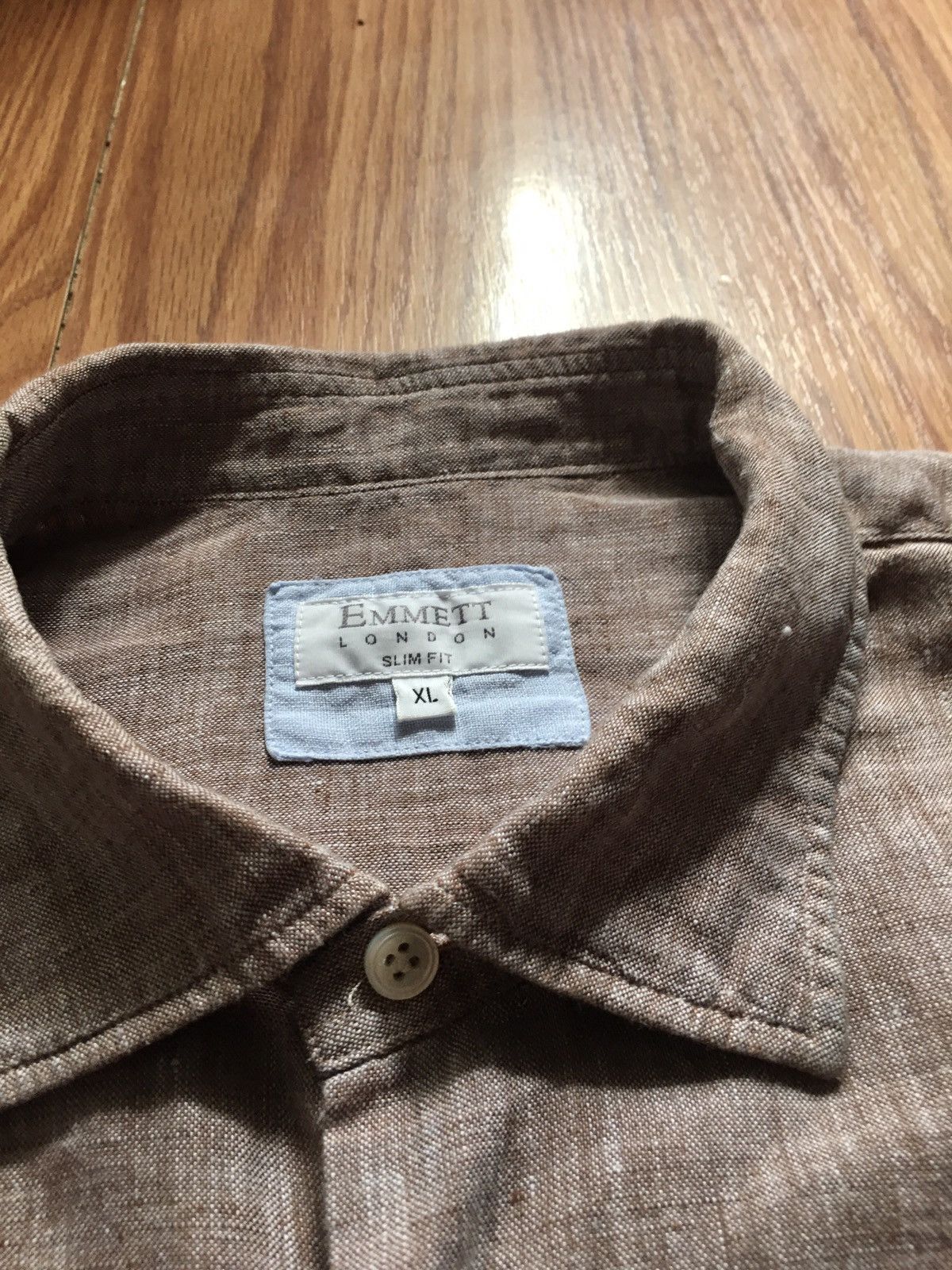 Emmett Emmett London Pure Linen Slim Fit Men’s Brown Shirt XL Size US XL / EU 56 / 4 - 3 Thumbnail