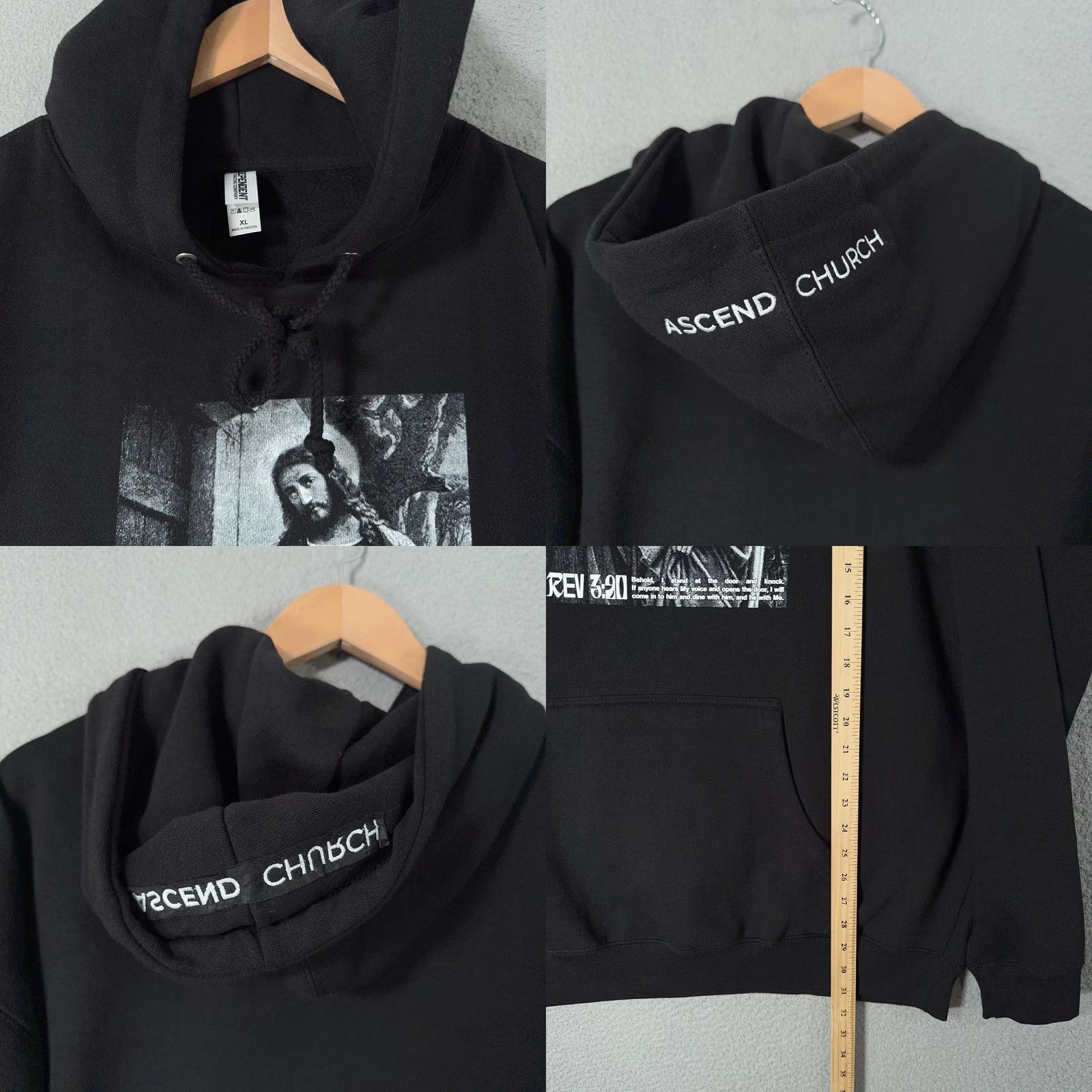 Vintage VINTAGE Jesus Hoodie Black REV 3:20 XL Christian Streetwear Ascend Church - Nike? Size US XL / EU 56 / 4 - 8 Thumbnail