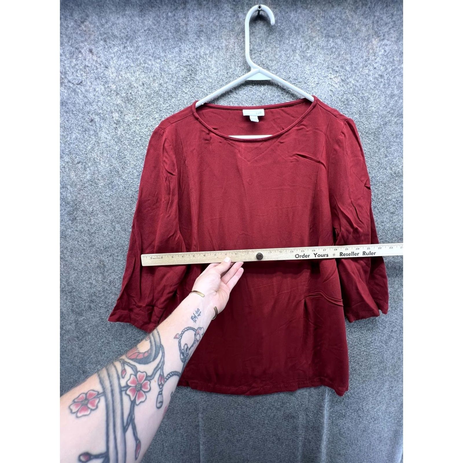 J. Jill J. Jill Tunic Blouse Womens Large Red Solid Scoop Neck 3/4 Sleeve Woven Top Size L / US 10 / IT 46 - 4 Thumbnail