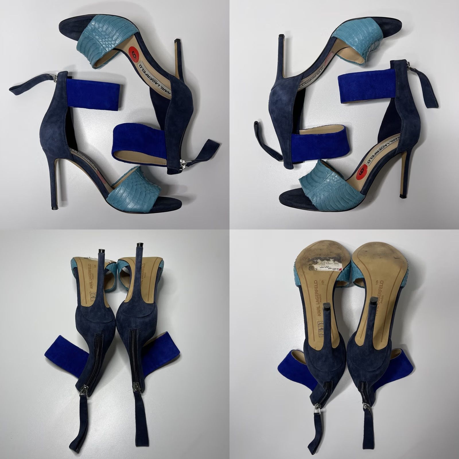 Karl Lagerfeld Karl Lagerfeld Women's Heel Paris Ankle Strap Leather Stiletto Open Toe Strappy Blue Size 6 MENS? Size US 6 / IT 36 - 8 Thumbnail