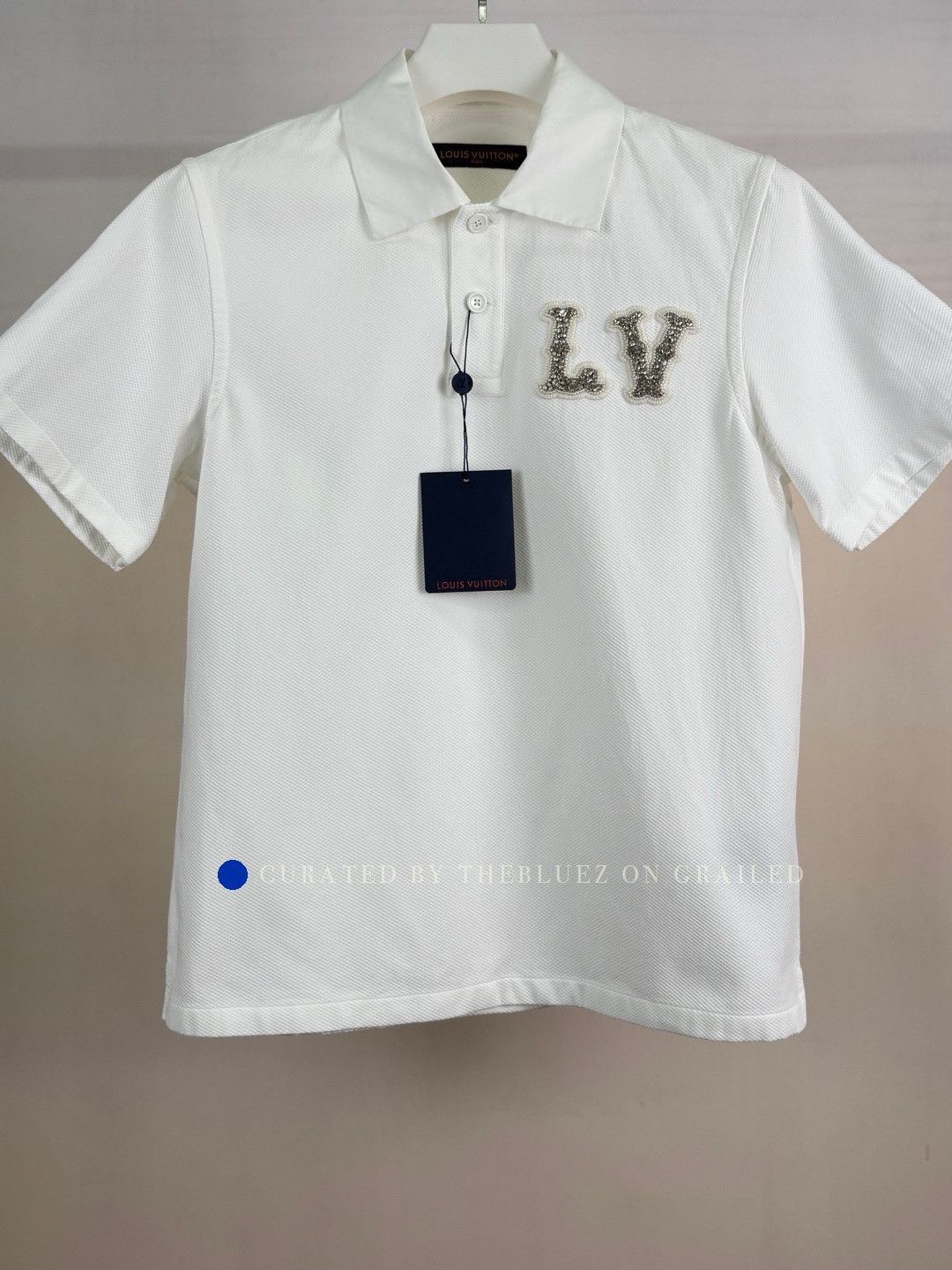 Louis Vuitton White Short-Sleeve Polo with Sequined LV Design Size US XL / EU 56 / 4 - 1 Thumbnail