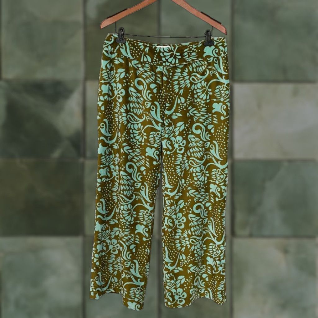 Vintage LulaKate Womens Green Blue Paisley Straight Leg Pants 100% Cotton Size 6 High Waist Flat Front Lined Size 28" / US 6 / IT 42 - 1 Thumbnail