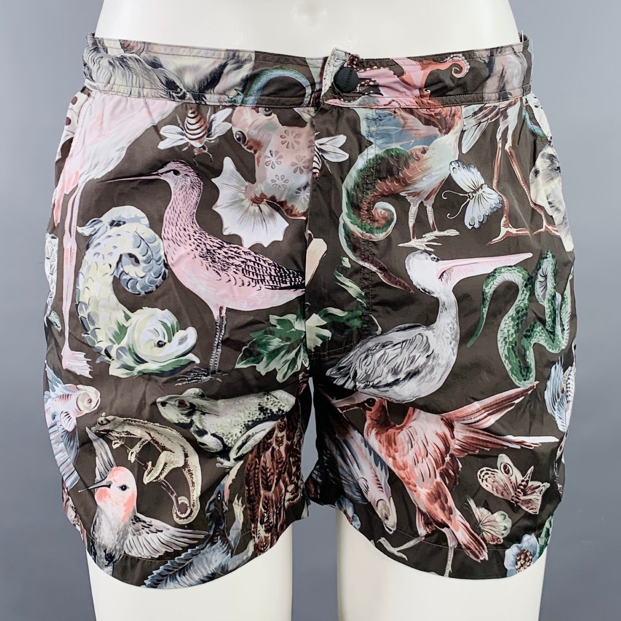 Valentino Multi Color Animals Print Polyamide Mesh Lined Swim Trunks, Men's (Size 30)
