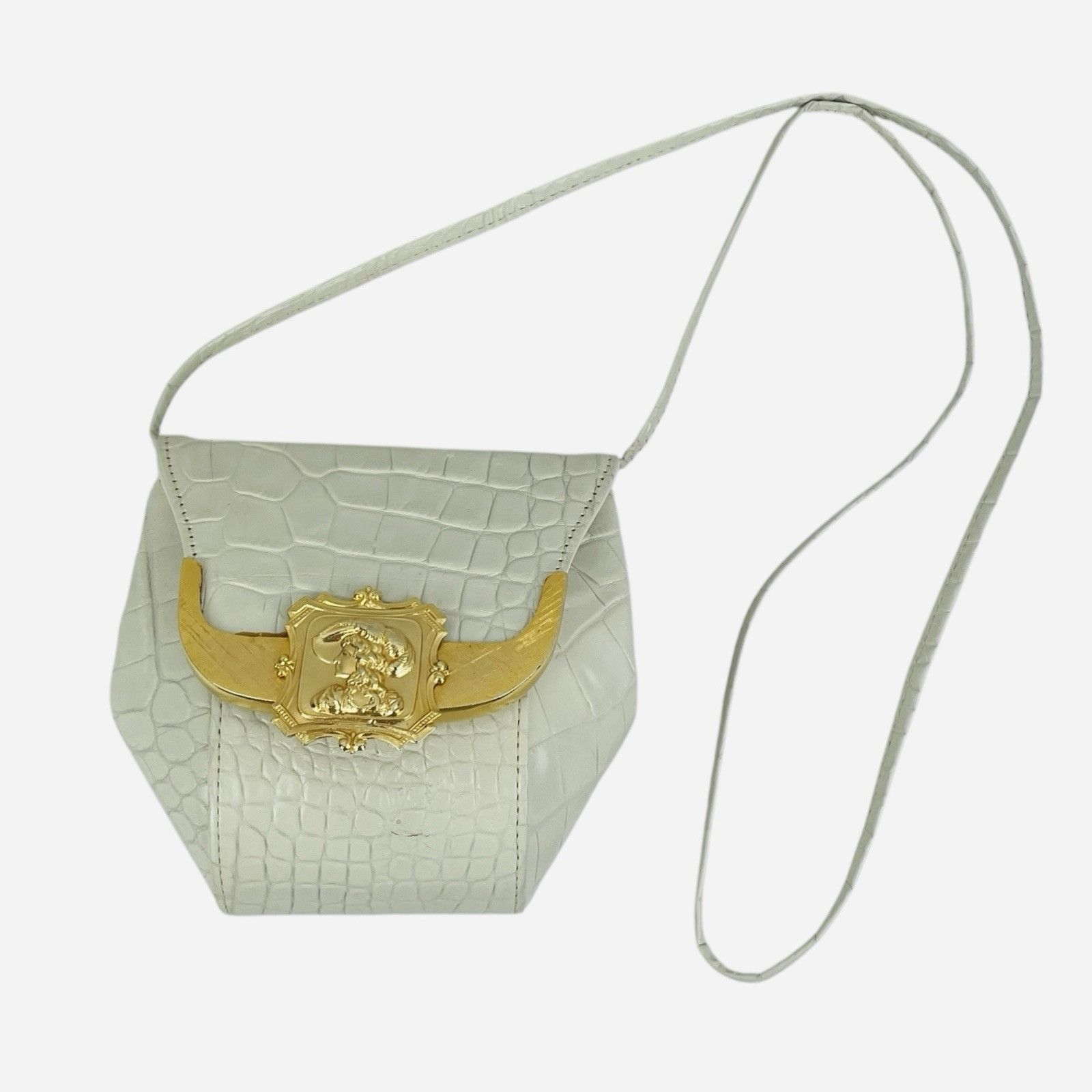 Vintage RARE Vintage Valerie Ann Gold Cameo White Alligator Purse Size ONE SIZE - 1 Thumbnail