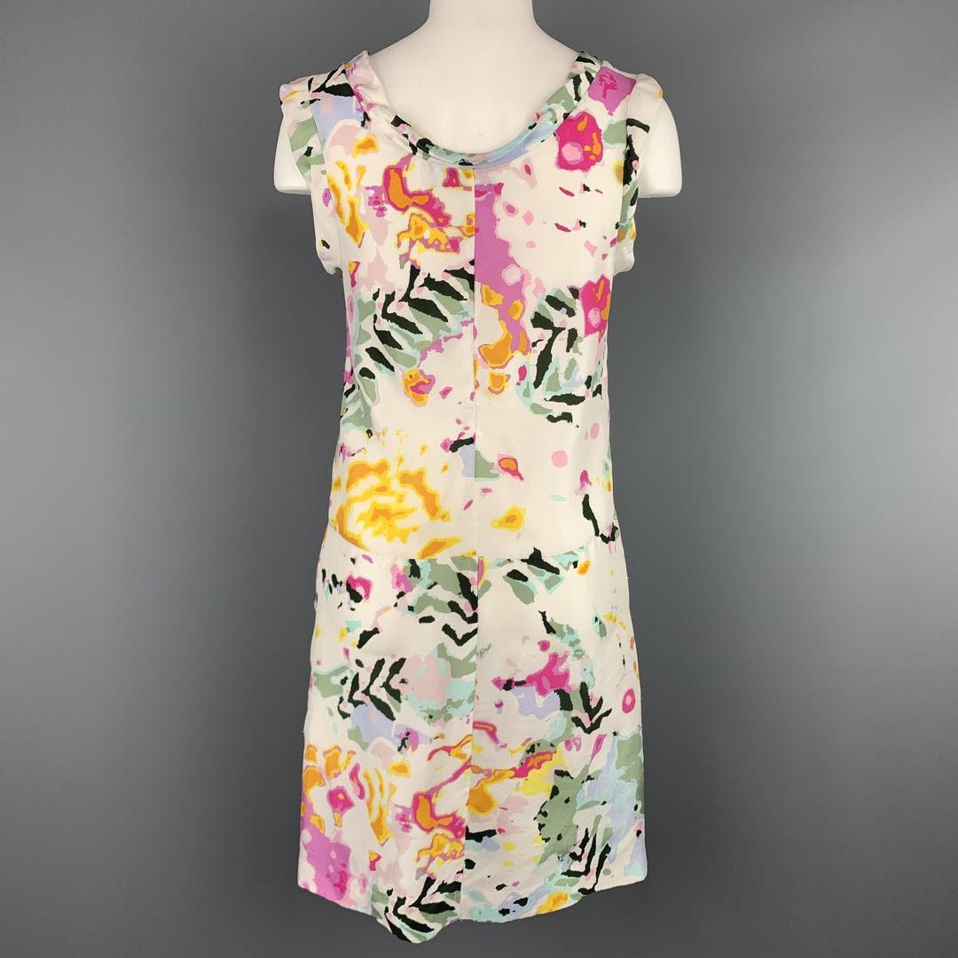 THAKOON Thakoon White Floral Sleeveless Silk Sheath Mini Dress 6 Size M / US 6-8 / IT 42-44 - 3 Thumbnail