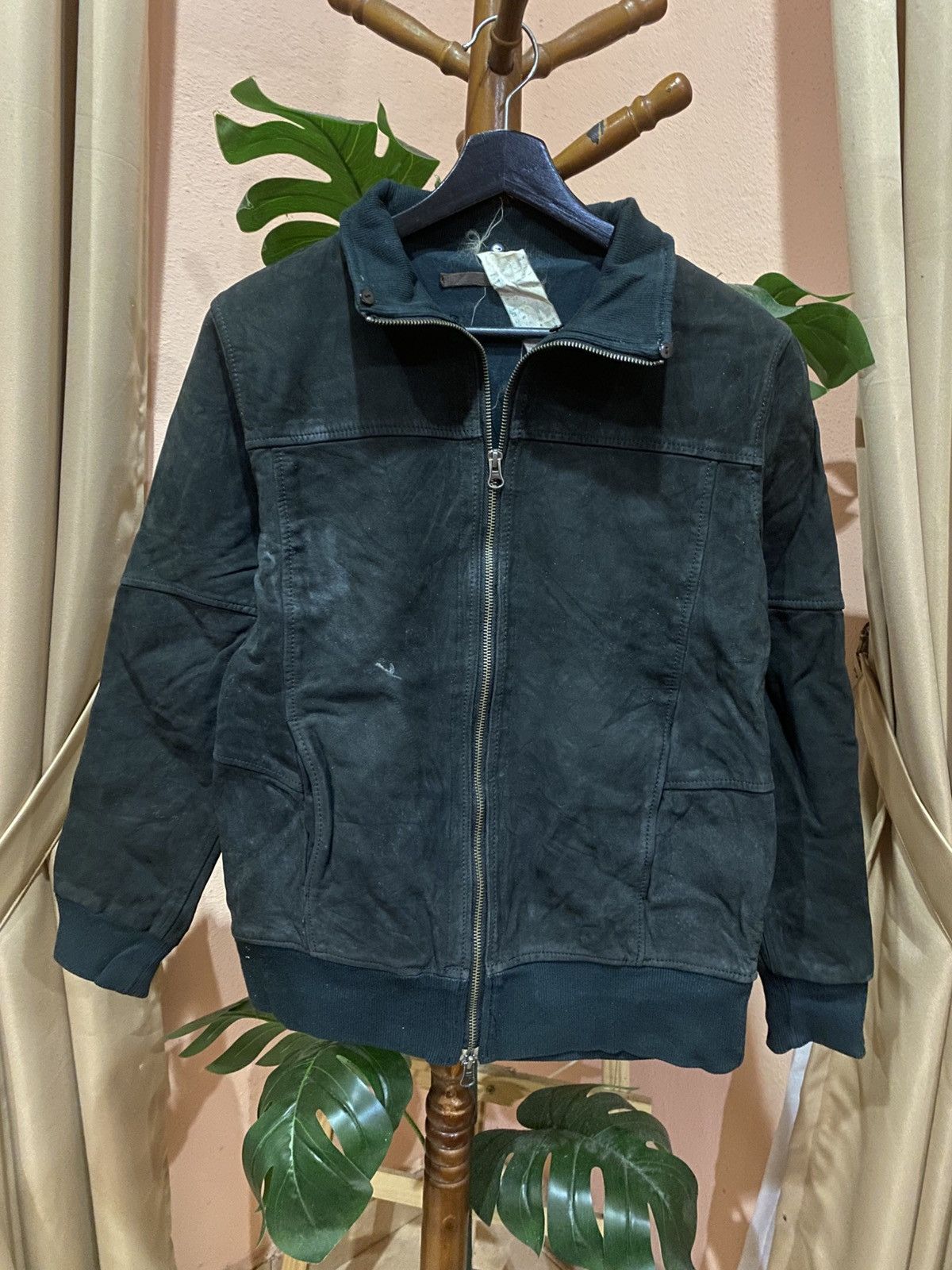 Heritage Stones Distressed Black Suede Bomber Jacket - Men’s