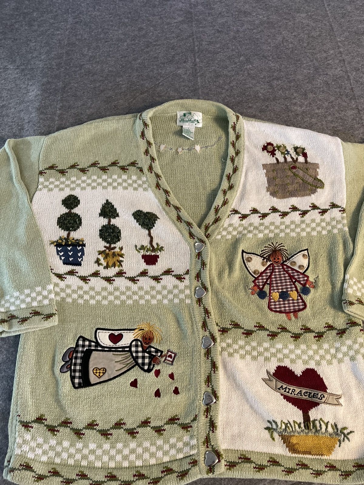 Quacker Factory Quacker Factory Cardigan Sweater L Green Embroidered Size L / US 10 / IT 46 - 2 Thumbnail