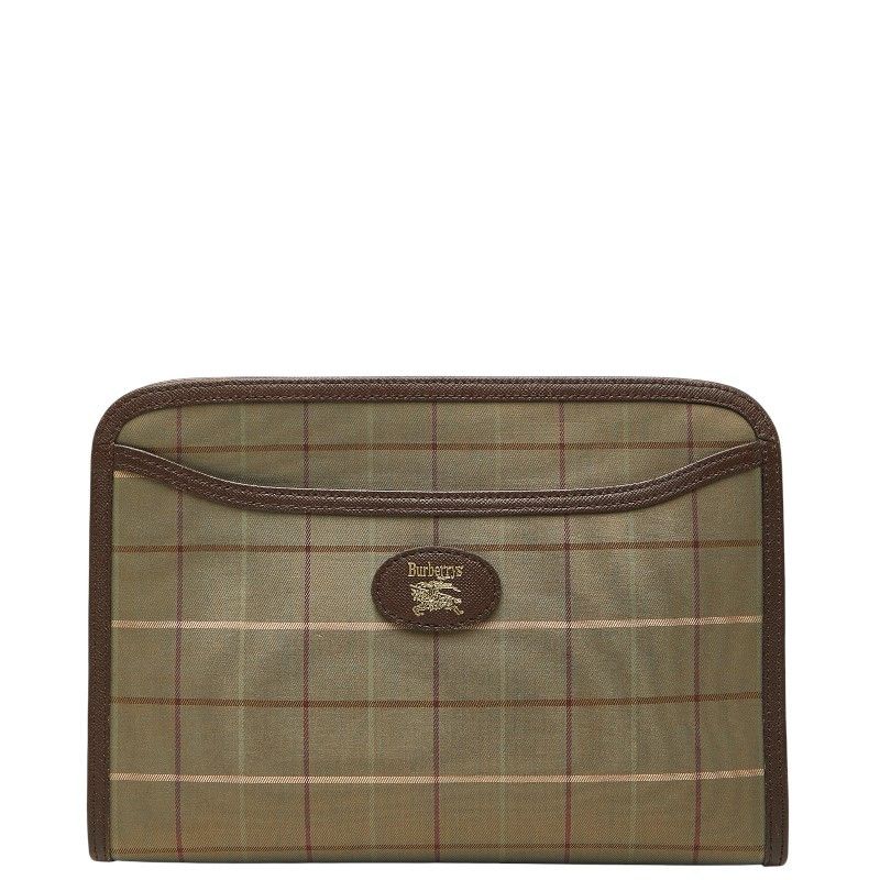 Burberry Burberry Check Canvas Leather Clutch Bag Textile Clutch Bag Duty Free For Usa, Women's