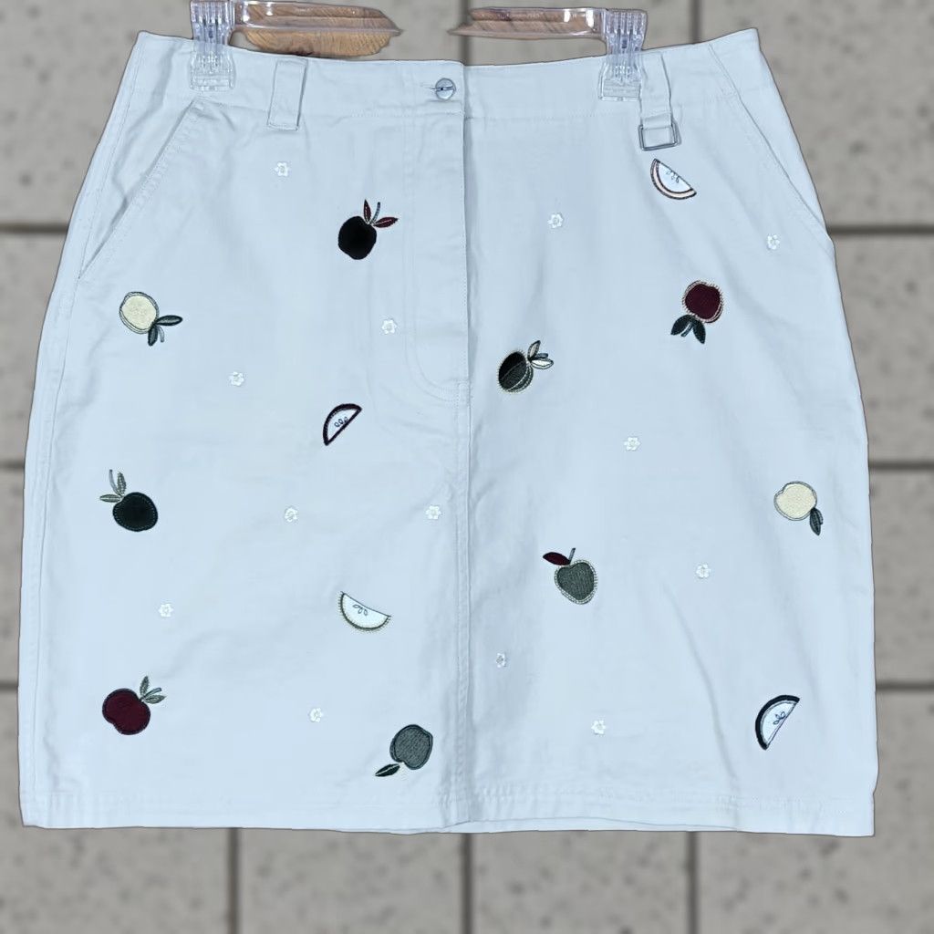 Vintage Christopher Banks Womens Mini Skirt Embroidered Beige Size 14 Front Zip Mid Rise Casual Cute 14 Womens Skirt Size 36" / US 14 / IT 50 - 1 Thumbnail