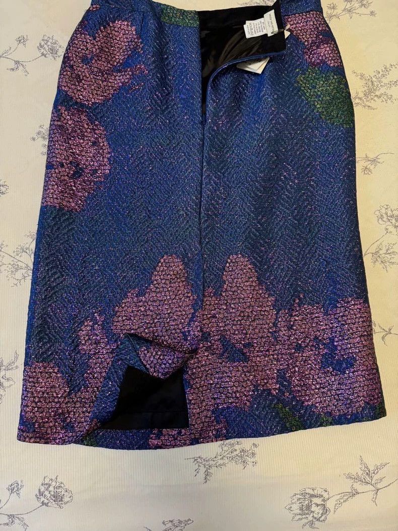 Dries Van Noten Dries Van Noten size:34 A pearlescent floral blue skirt Size 33" - 5 Thumbnail