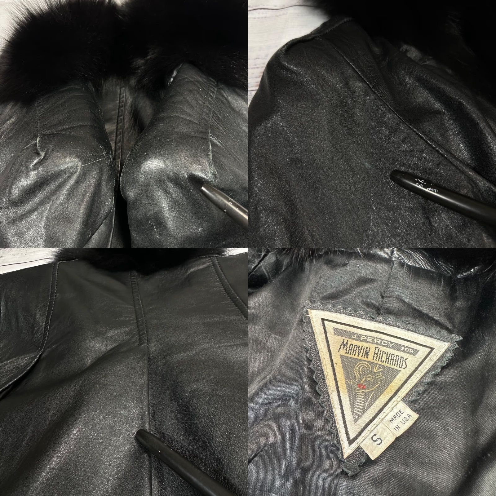 Vintage J. Percy For Marvin Richards Mens Black Leather Jacket Sz S Faux Mink Fur Trim Size US S / EU 44-46 / 1 - 8 Thumbnail