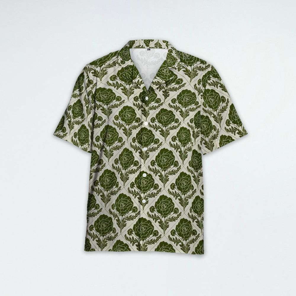 Designer × Vintage Lesley Flower Tile Shirt – Vintage Green & Ivory Pattern Size US L / EU 52-54 / 3 - 3 Thumbnail