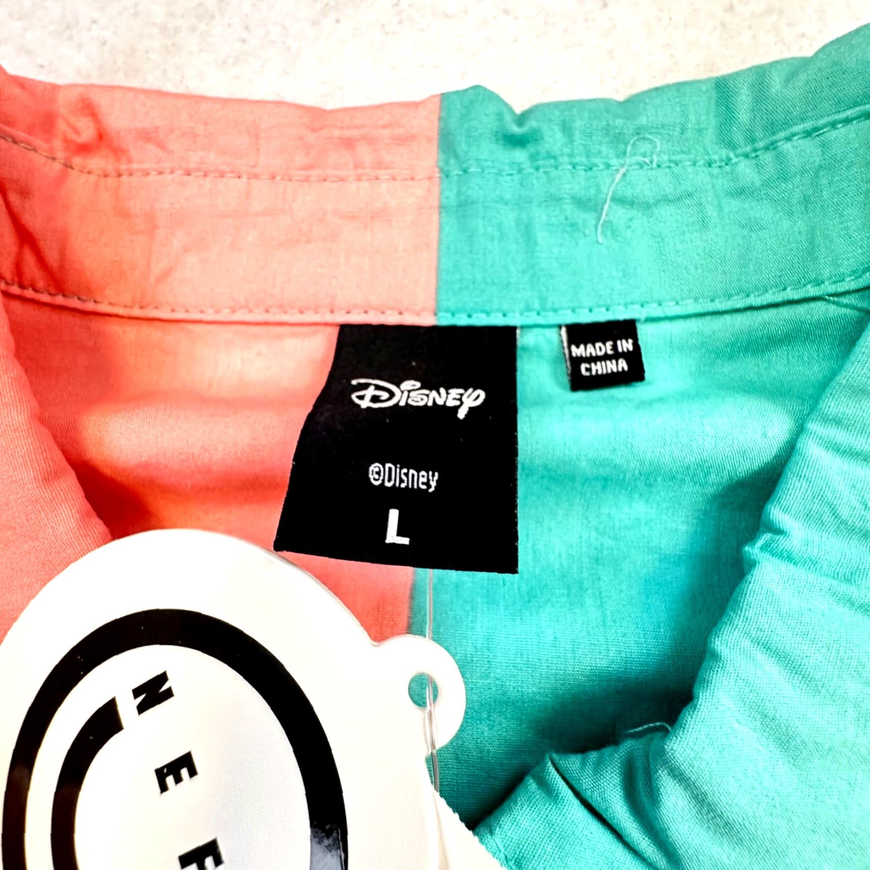 Disney Disney Neff Mickey Button-Down Short Sleeve Colorblock Shirt Mens L Pink Teal Aqua Multicolor 90s Theme Usa Cartoon Casual Hawaii Size US 33 - 6 Thumbnail