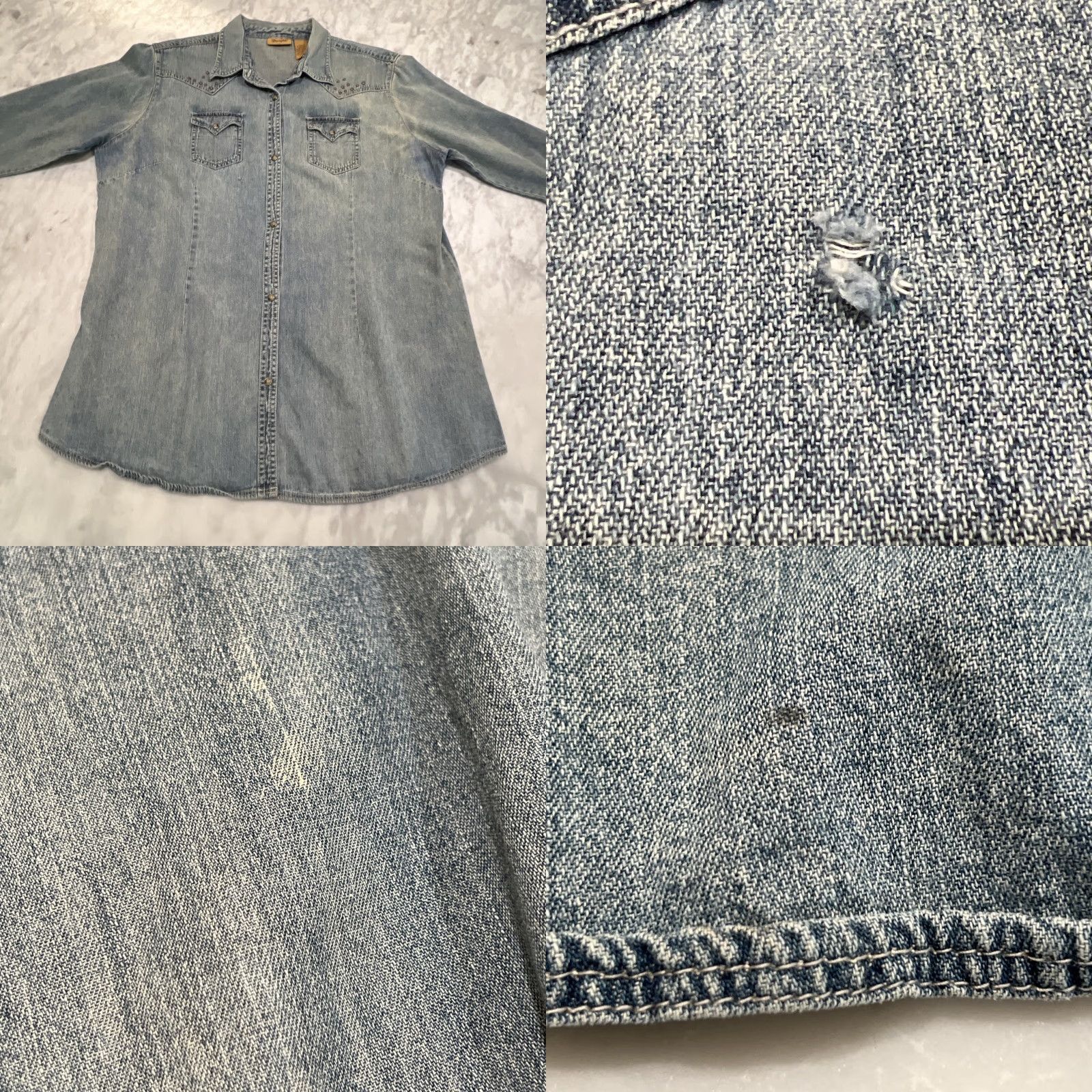 Wrangler VINTAGE Wrangler Pearl Snap Western Denim Shirt Women’s XL Fitted Faded Cotton Blue Embellished 1990s Western Womens Size XL / US 12-14 / IT 48-50 - 9 Thumbnail