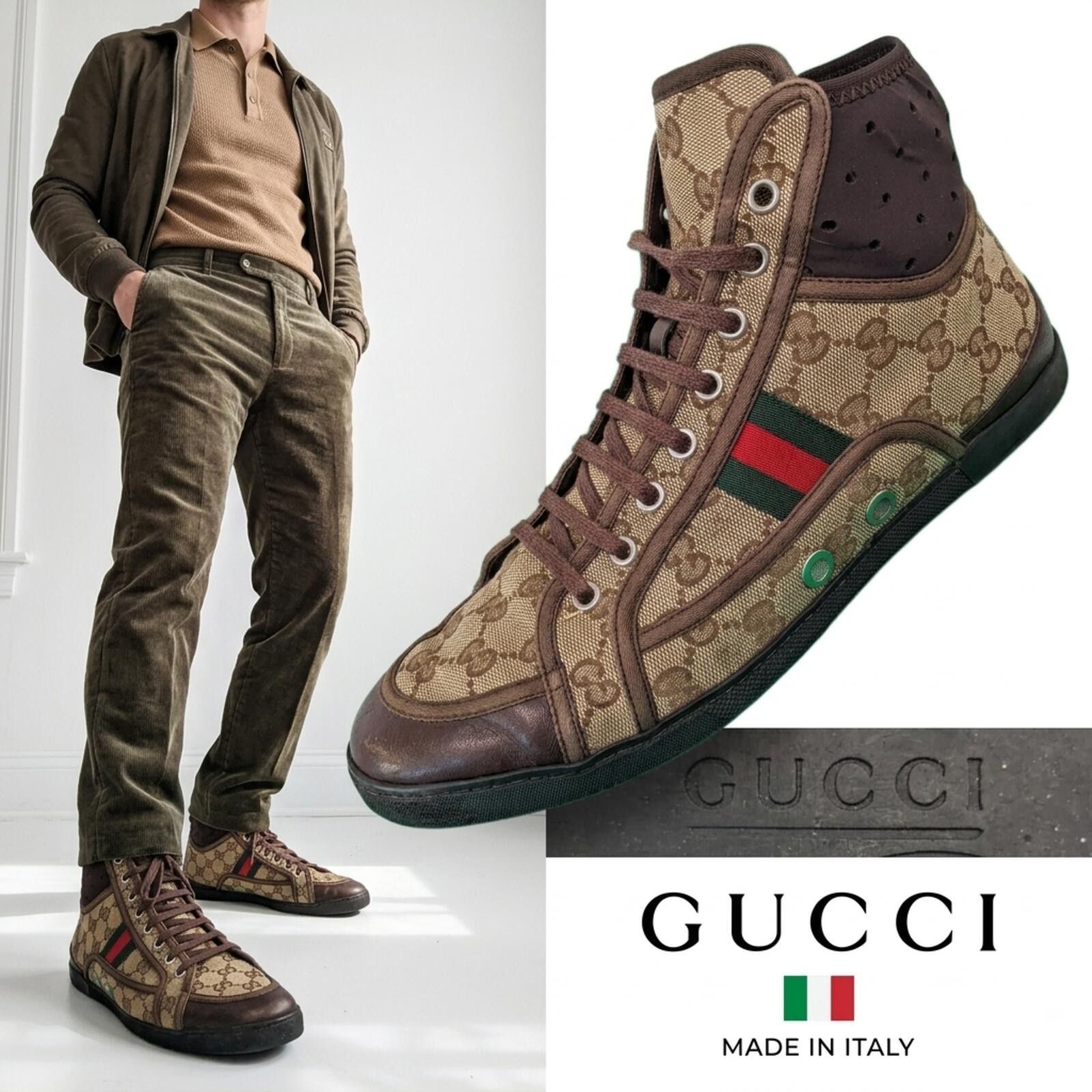 Gucci California High Top Sneakers Italy | Monogram Beige 8