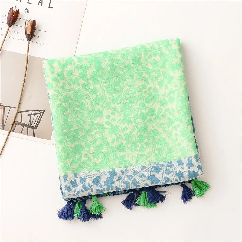 Japanese Brand × Vintage Floral Thin Tassel Viscose Shawl Scarf Lady Size ONE SIZE - 3 Thumbnail