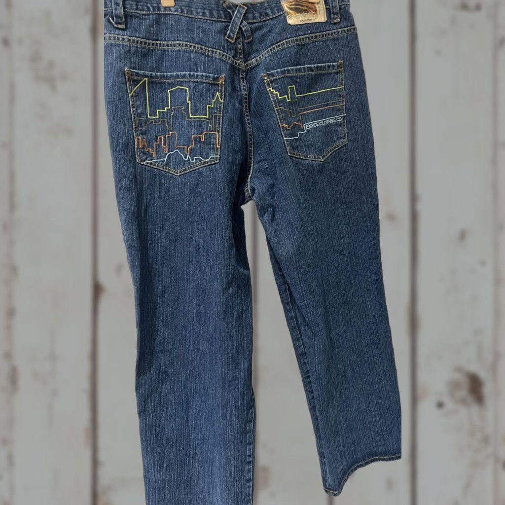 Enyce Y2K Enyce Jeans Mens 38x32 Blue Denim Baggy Dark Embroidered HipHop Wide-Leg Jeans Mens Blue 90s Y2K Size US 38 / EU 54 - 1 Thumbnail