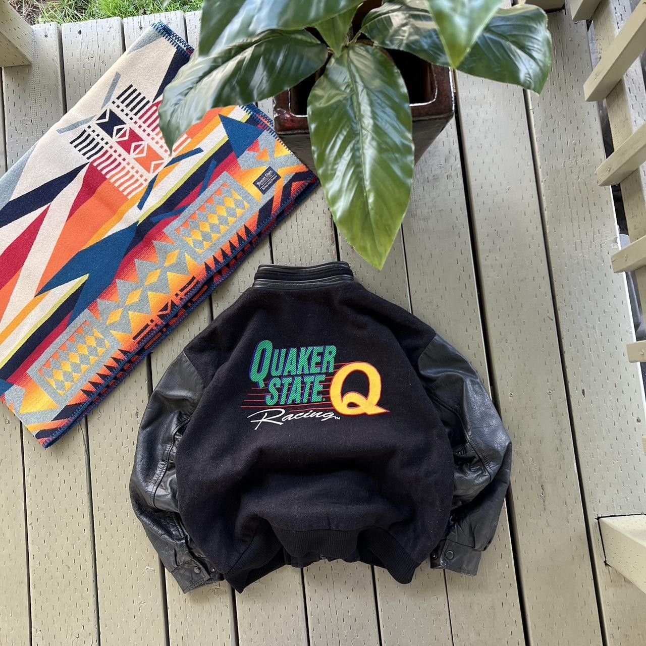 NASCAR × Vintage Nascar Jacket Quaker State Leather Sleeve Melton Stadium Size US L / EU 52-54 / 3 - 5 Thumbnail