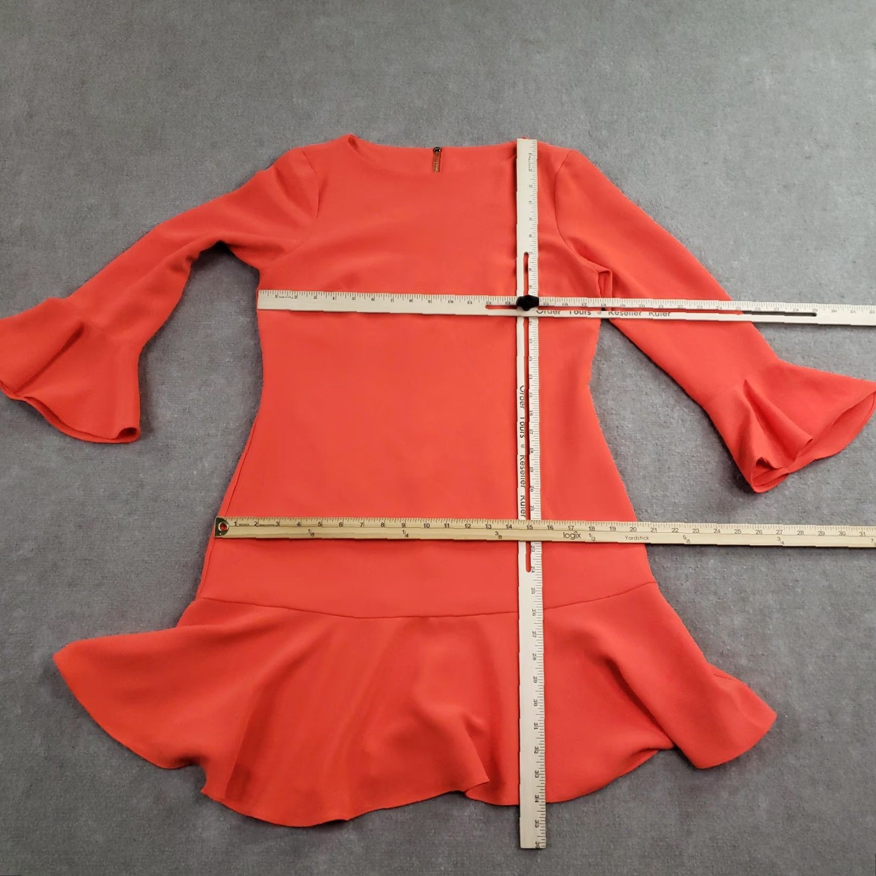 Bell VINTAGE: Sail to Sable Dress Womens Size 6 Orange Bell Sleeve Ruffle Hem Party Sheath Z Size M / US 6-8 / IT 42-44 - 2 Thumbnail
