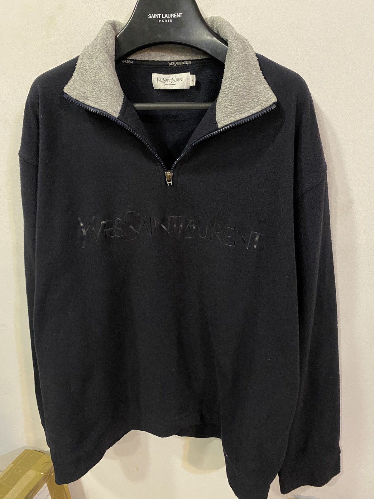 Yves Saint Laurent Fleece YSL Sweatshirt 1/4 Zip Big Logo YSL Sweater Polar Size US XL / EU 56 / 4 - 10 Thumbnail