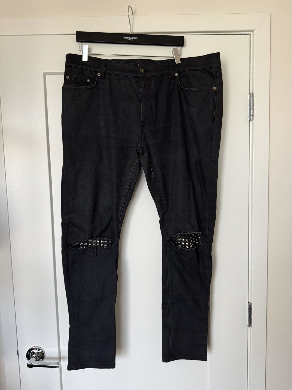 Saint Laurent Paris SS16 Leather Studded Knee D02 Denim Jeans 38 Size US 38 / EU 54 - 1 Thumbnail