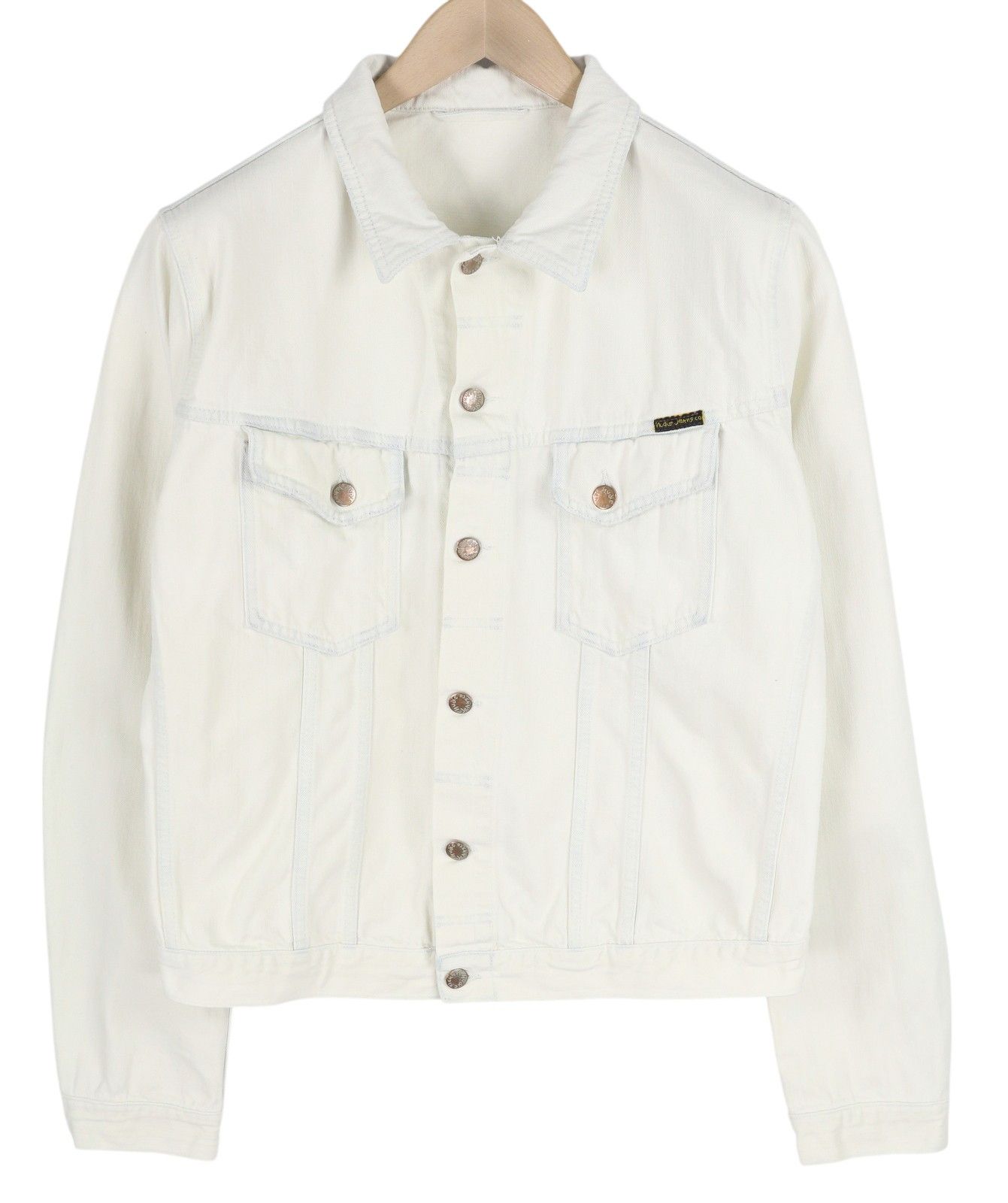 Nudie Jeans TERRY XL Denim White Extreme Bleach Polo Neck Jacket 83693 Size US XL / EU 56 / 4 - 1 Thumbnail