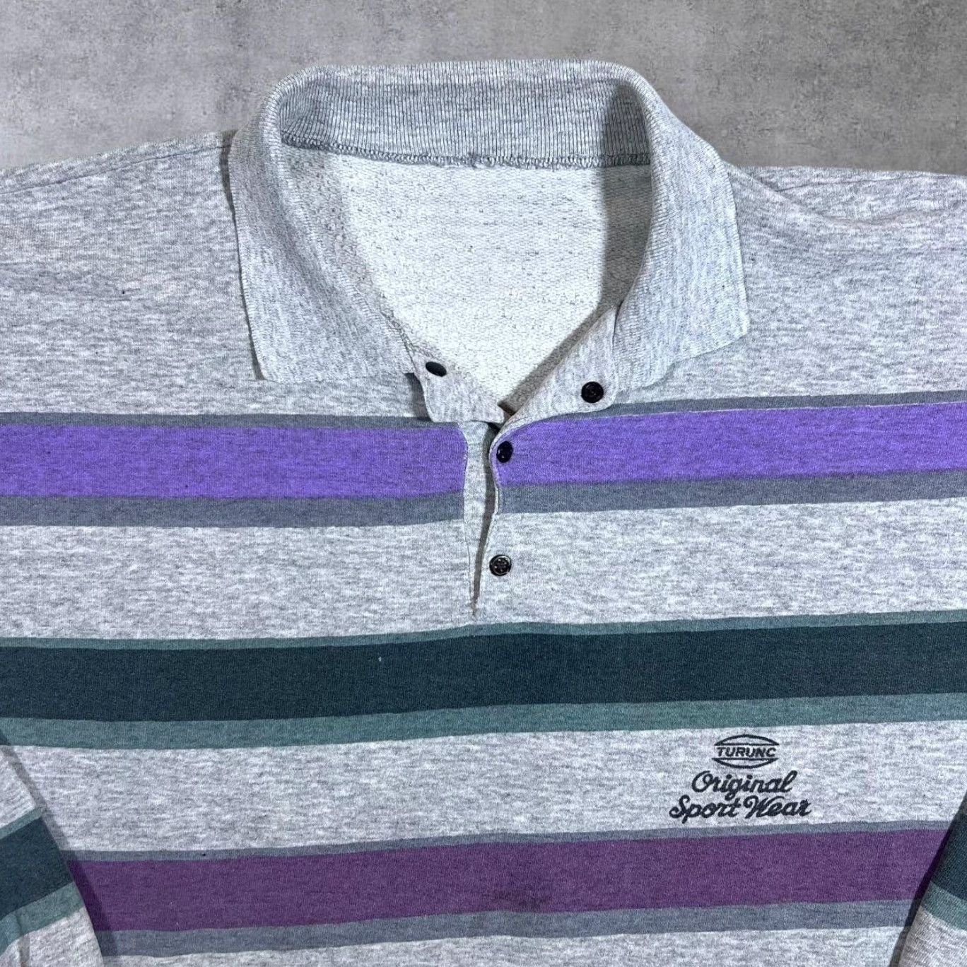 Vintage Vintage Turunc Grey Purple Blue Green Multi Striped Collared Sweatshirt XXL Men Size US XXL / EU 58 / 5 - 3 Thumbnail