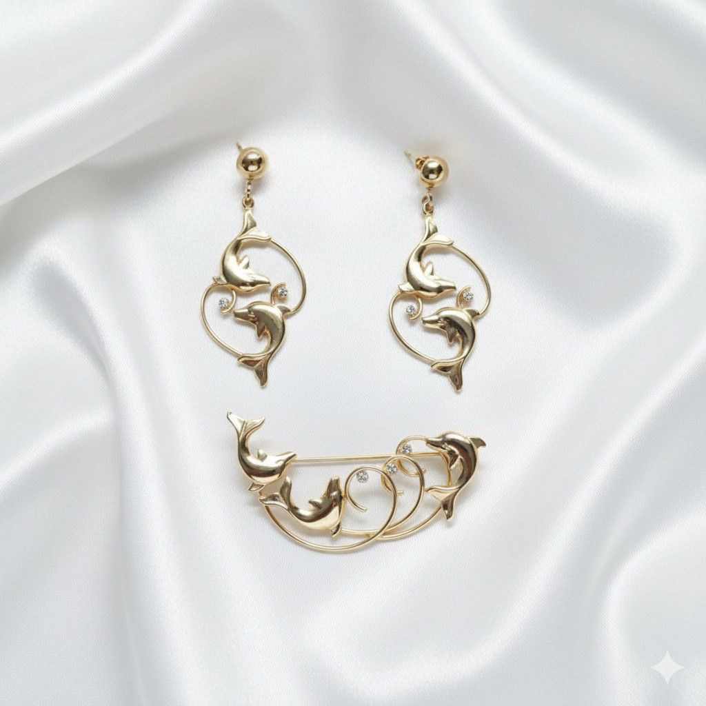 Other Dolphin Earrings & Brooch NEW Vintage 14k Gold Plated Size ONE SIZE - 3 Thumbnail