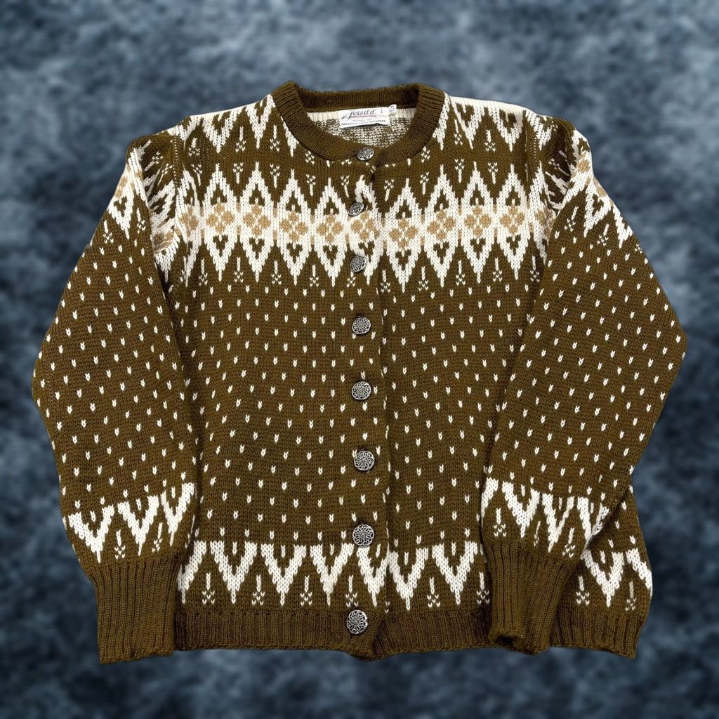 Vintage VINTAGE Jersild Cardigan Womens M Brown 100% Wool Fair Isle Crew Neck Button-Front Knit Size M / US 6-8 / IT 42-44 - 1 Thumbnail