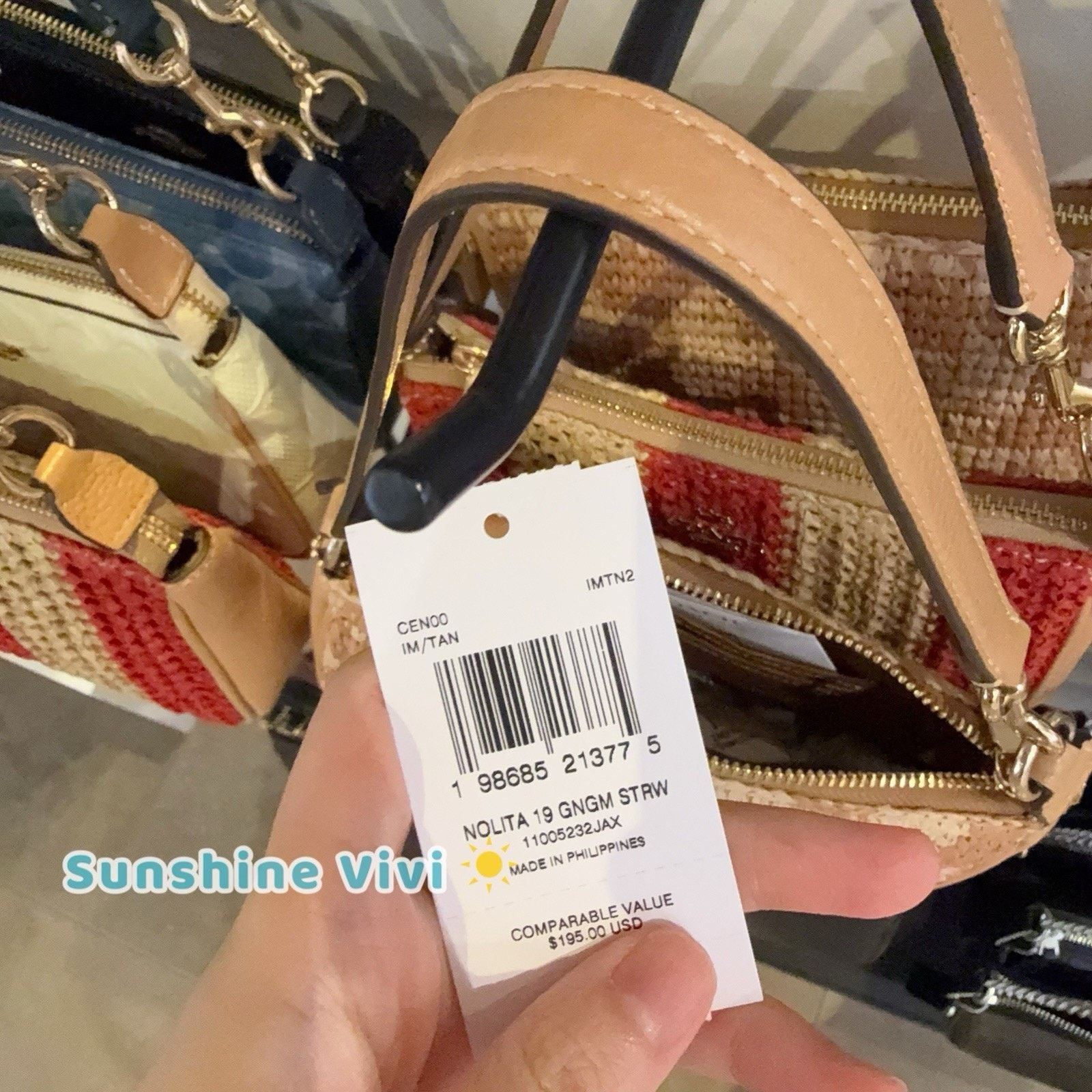 Coach NWT Coach Nolita 19 Gingham Straw Leather Gold/Tan CEN00 Size ONE SIZE - 4 Thumbnail